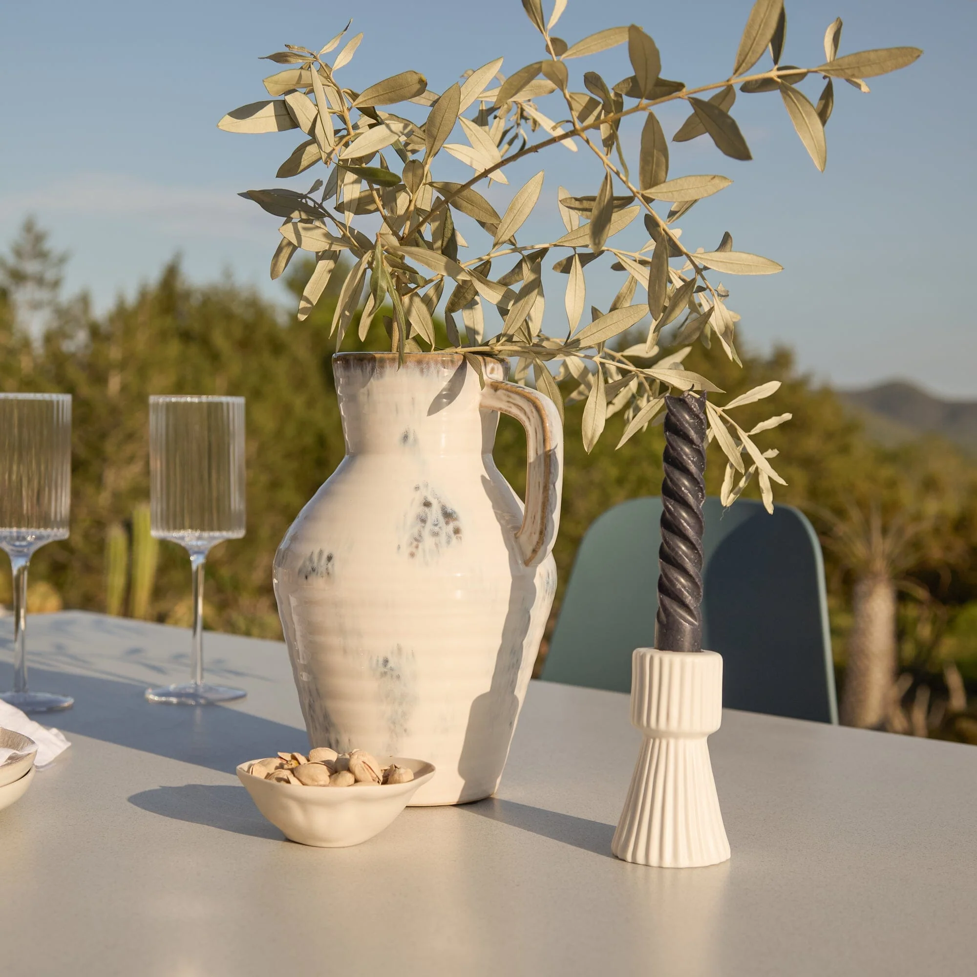 Amelia 6 Seater Pale Grey Concrete Garden Dining Set with Wren Blue Chairs - Image 7