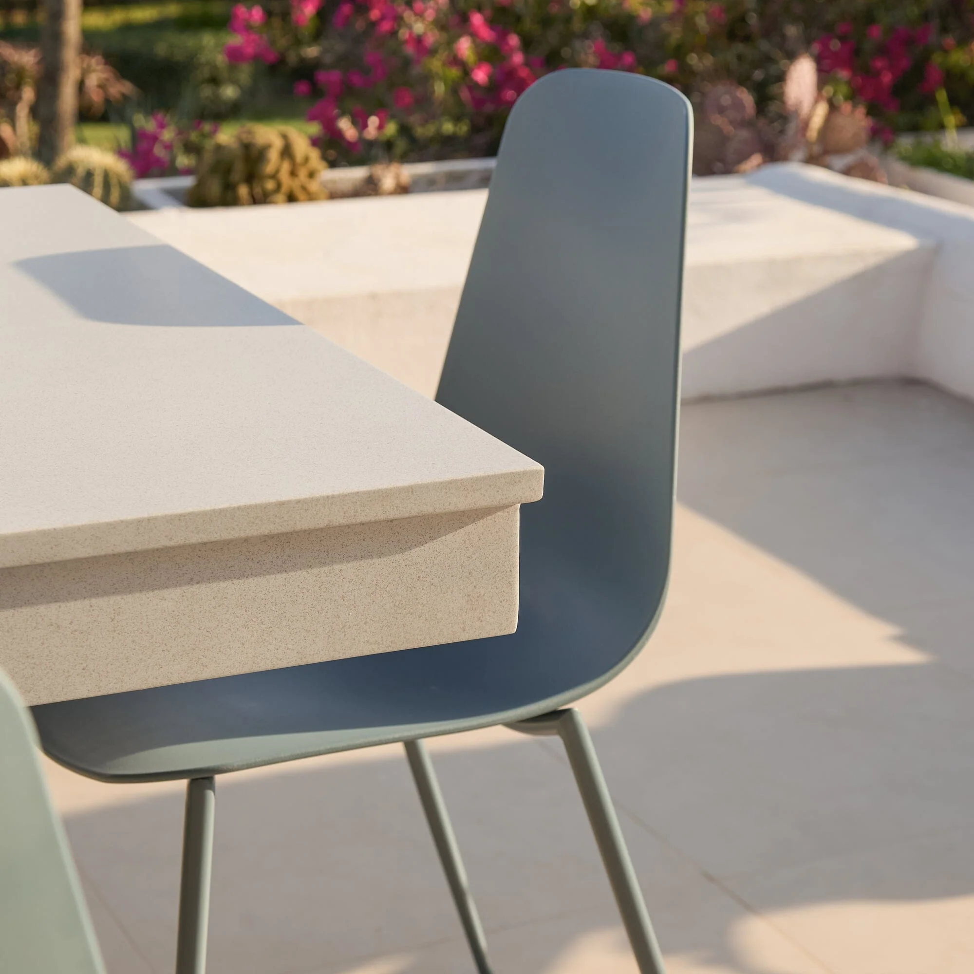 Amelia 6 Seater Pale Grey Concrete Garden Dining Set with Wren Blue Chairs - Image 8