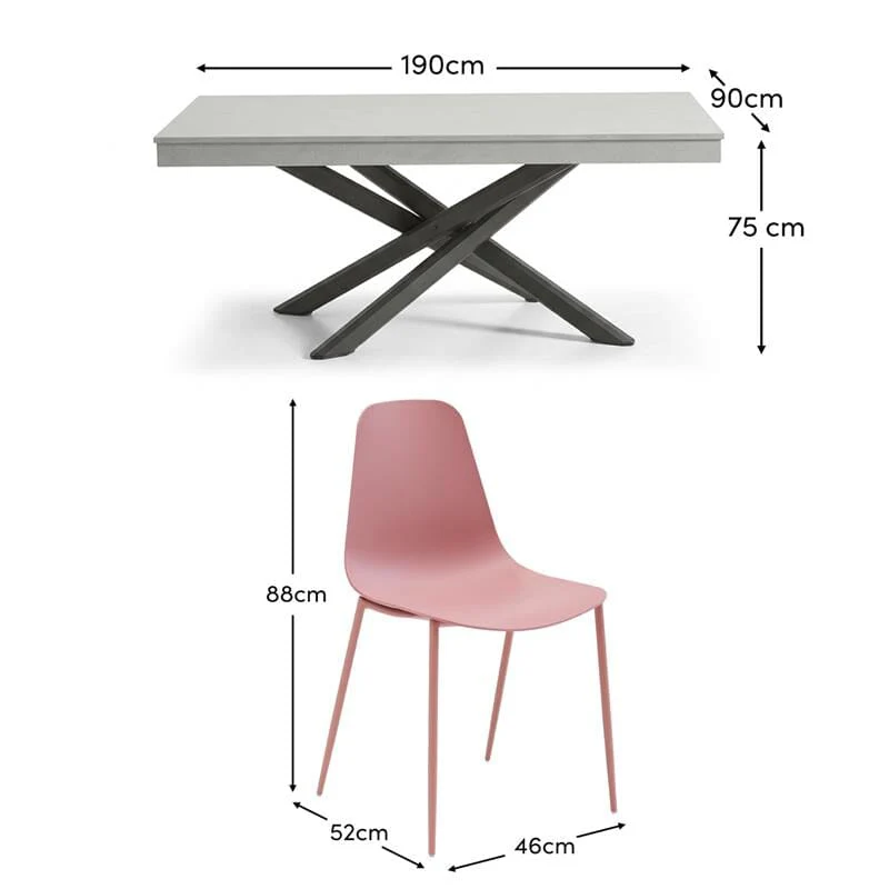 Amelia 6 Seater Pale Grey Concrete Garden Dining Set with Wren Dusty Pink Chairs - Image 14