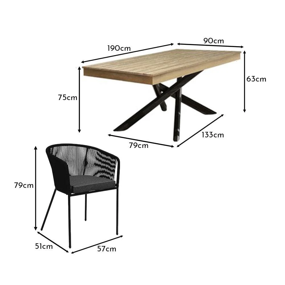 Amelia 8 Seater Wooden Garden Dining Set with 8 Hali Black Chairs - Light Brushed Acacia with Black Legs - Image 11