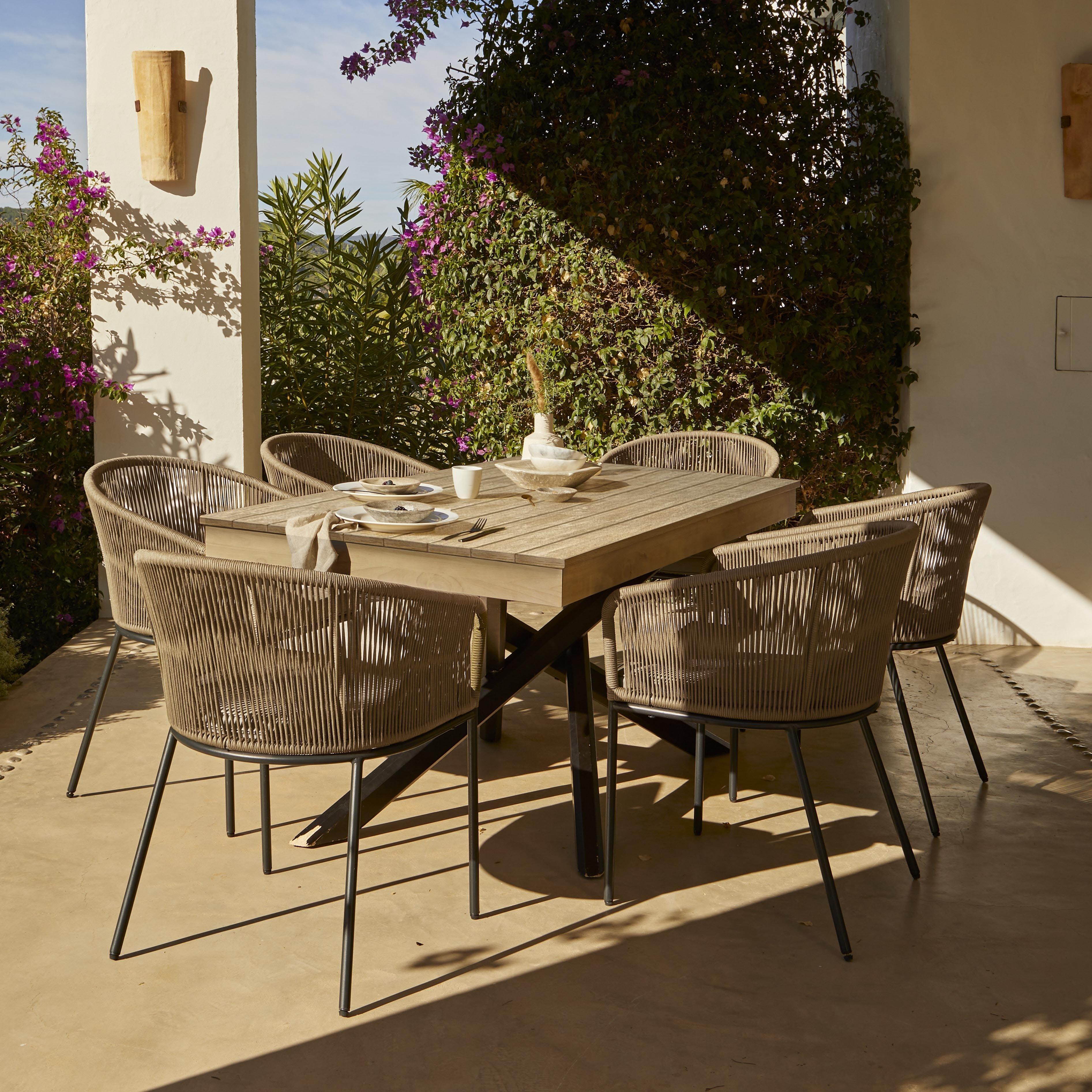Amelia 4 Seater Wooden Garden Dining Set with 4 Hali Natural Chairs - Light Brushed Acacia with Black Legs - Image 8