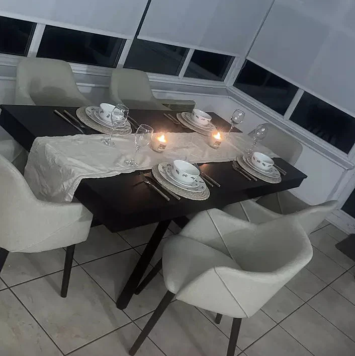 Amelia Black Dining Table Set - 6 Seater - Freya Sand Carver Chairs - Black Legs - Image 3