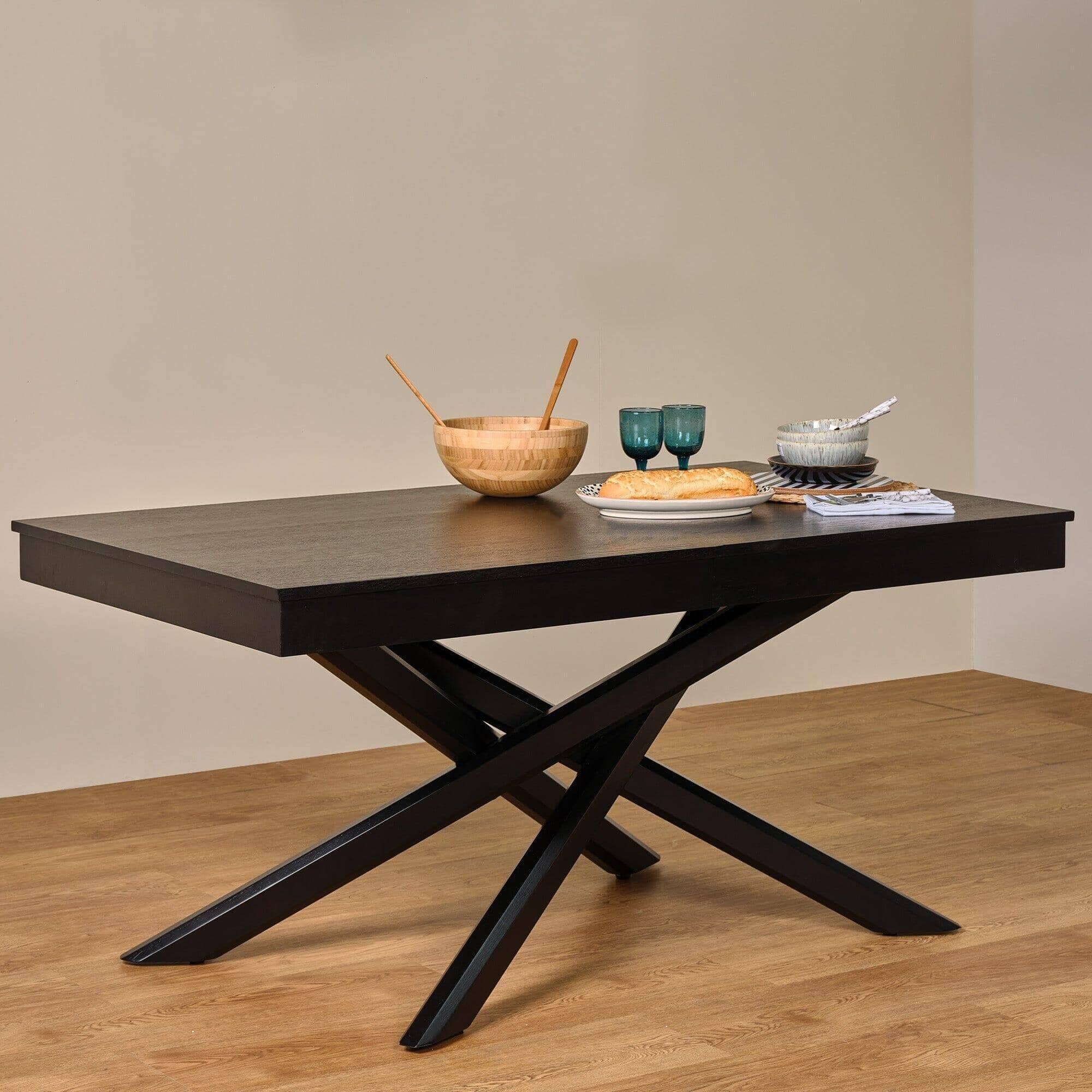 Amelia Black Dining Table Set - 6 Seater - Freya Sand Dining Chairs - Black Legs - Image 4