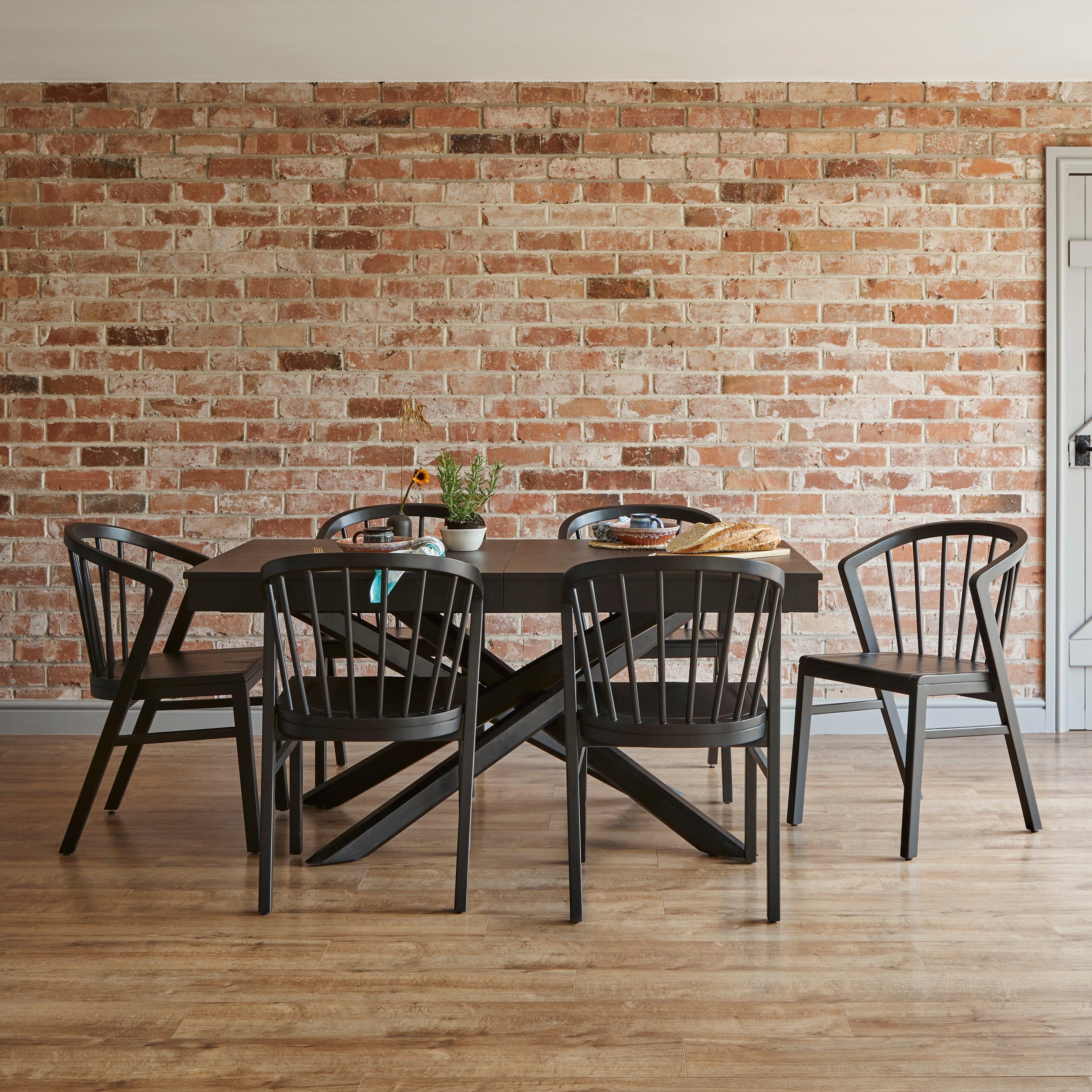 Amelia Black Extendable Dining Table Set - 6 Seater - Mabel Black Spindle Back Chairs