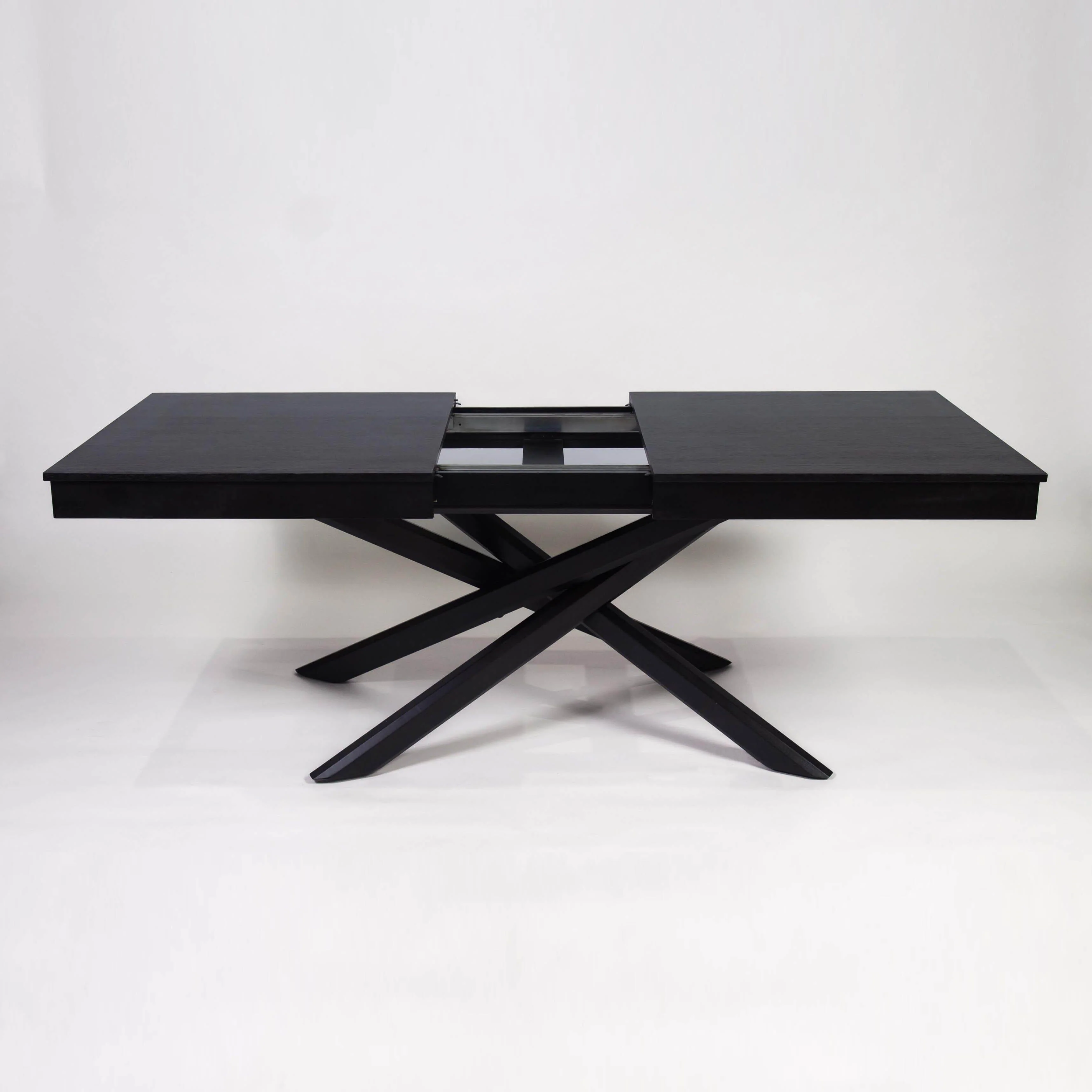 Amelia Black Extendable Dining Table Set - 6 Seater - Freya Blue Dining Chairs - Black Legs - Image 3
