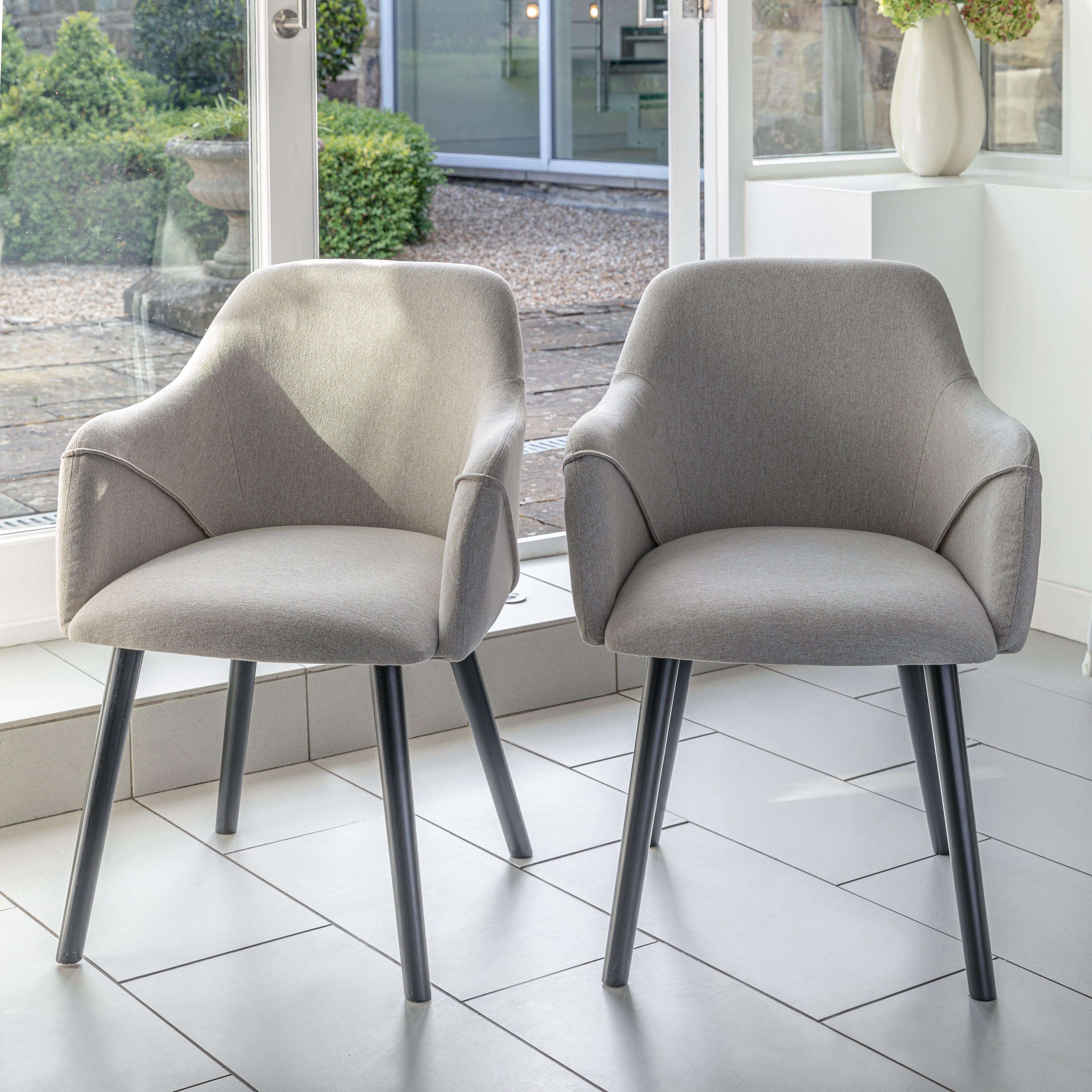 Amelia Black Extendable Dining Table Set - 6 Seater - Freya Sand Carver Chairs - Black Legs - Image 2