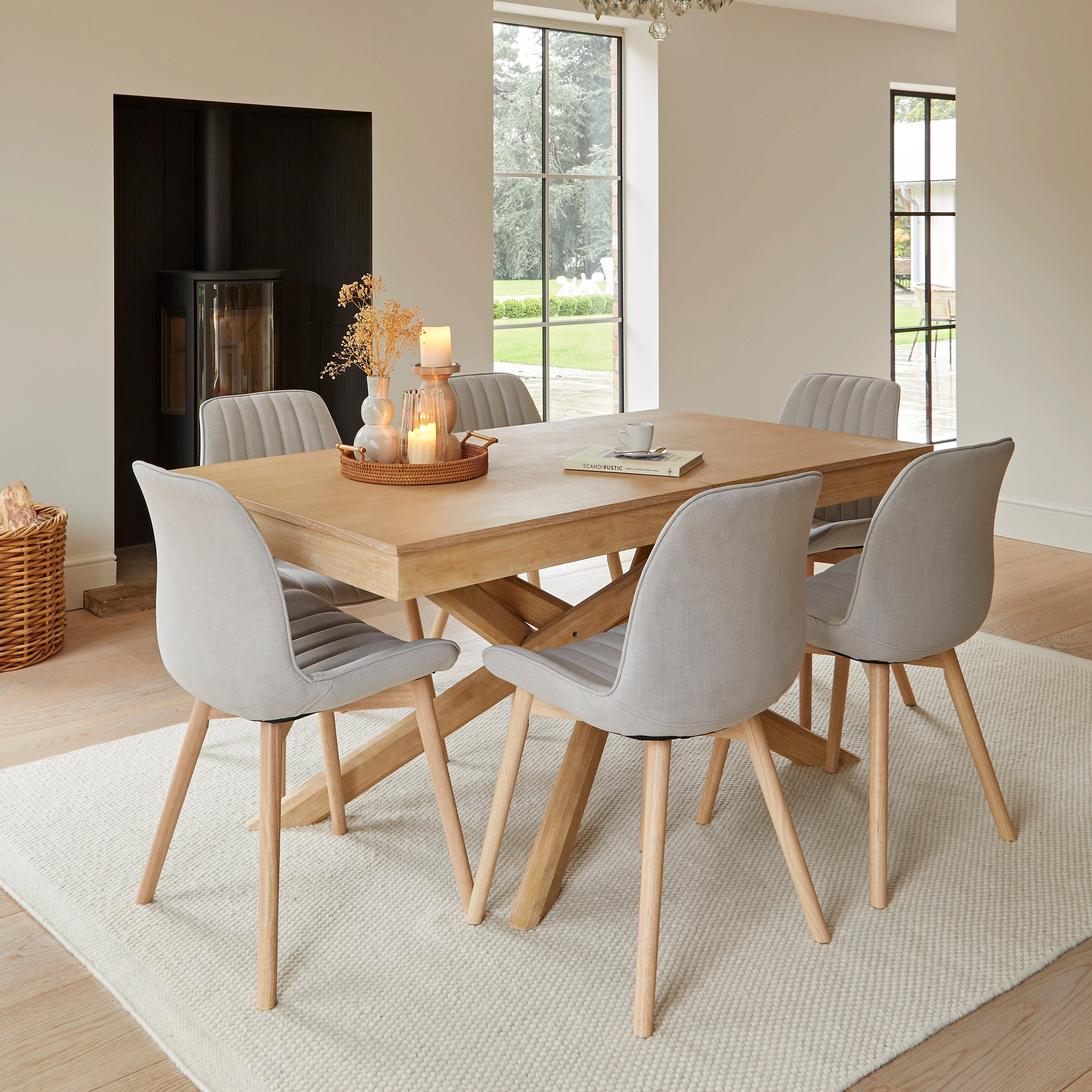 Amelia Whitewash Extending Dining Table Set - 6 Seater - Bella Cloud Grey Dining Chairs - Whitewash Legs - Image 2