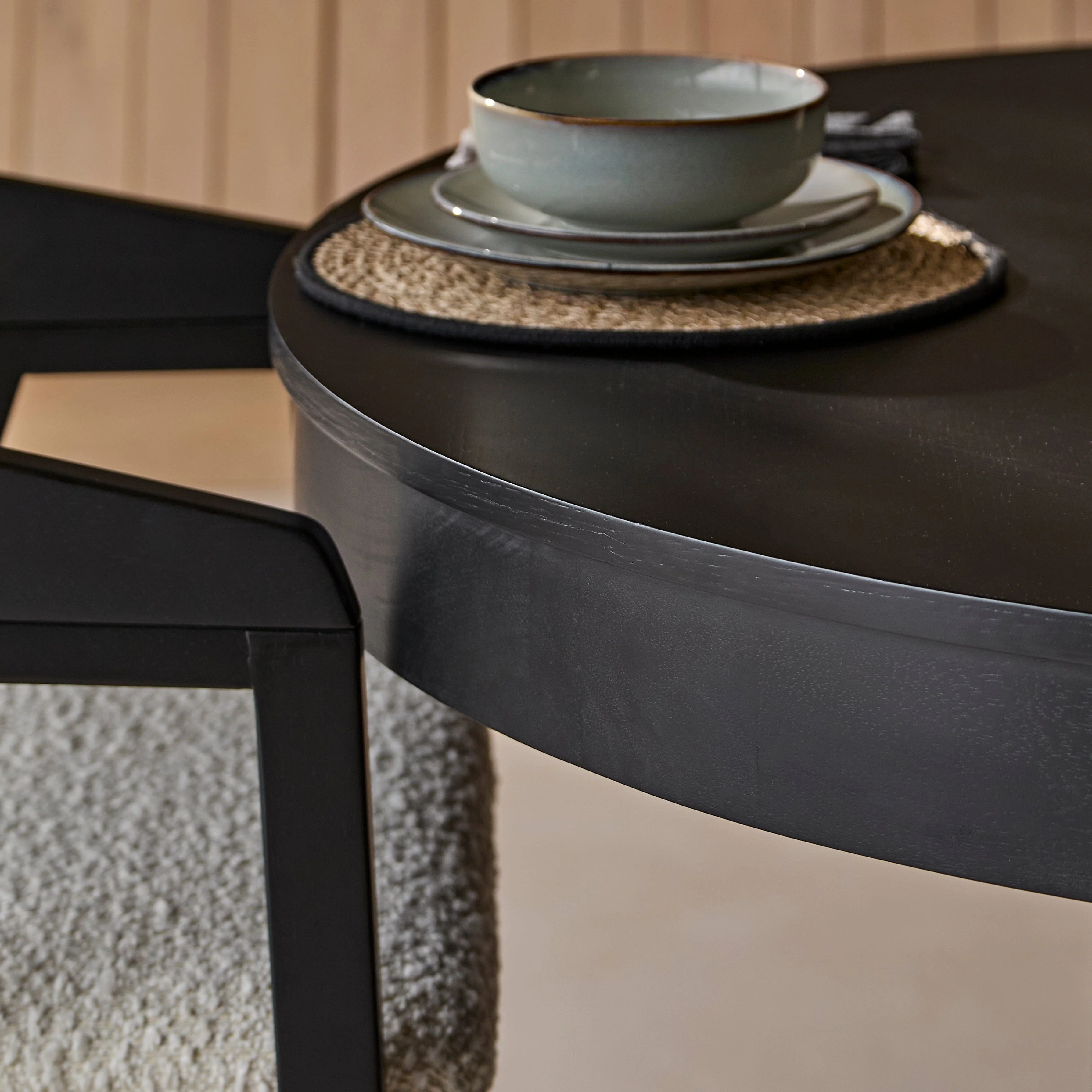 Amelia Black Oak Oval Extending Dining Table Set - 4 Seater - Ella Black Oak Carver Chairs - Off White Boucle - Image 11