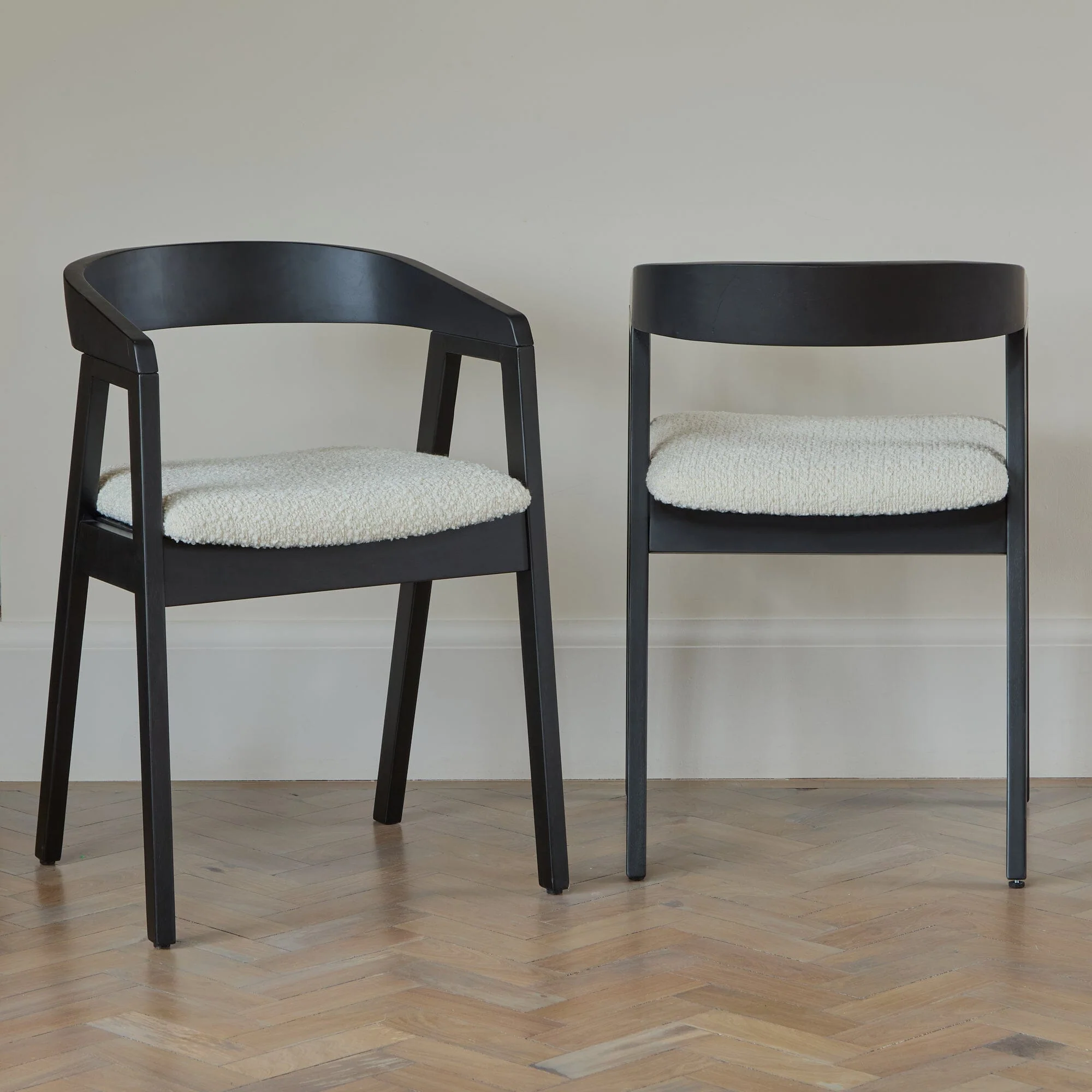 Amelia Black Oak Oval Extending Dining Table Set - 4 Seater - Ella Black Oak Carver Chairs - Off White Boucle - Image 12