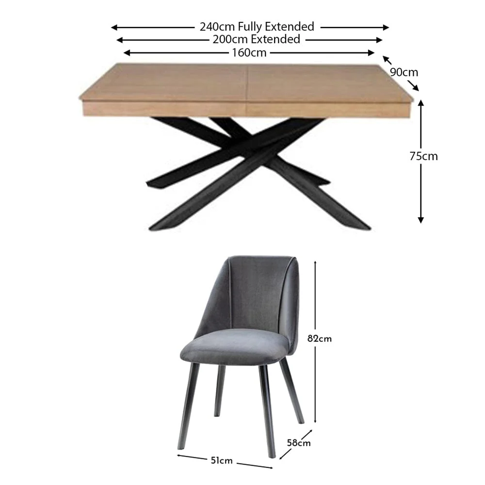 Amelia Whitewash Extendable Dining Table Set - 6 Seater - Freya Grey Dining Chairs - Black Legs - Image 8