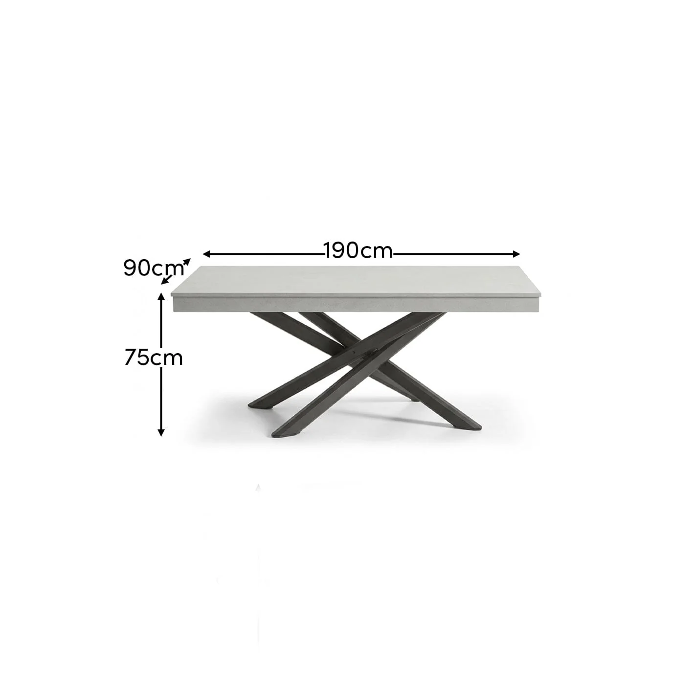 Amelia 6 Seater Concrete Garden Dining Table - Metal Legs - Pale Grey - Image 10