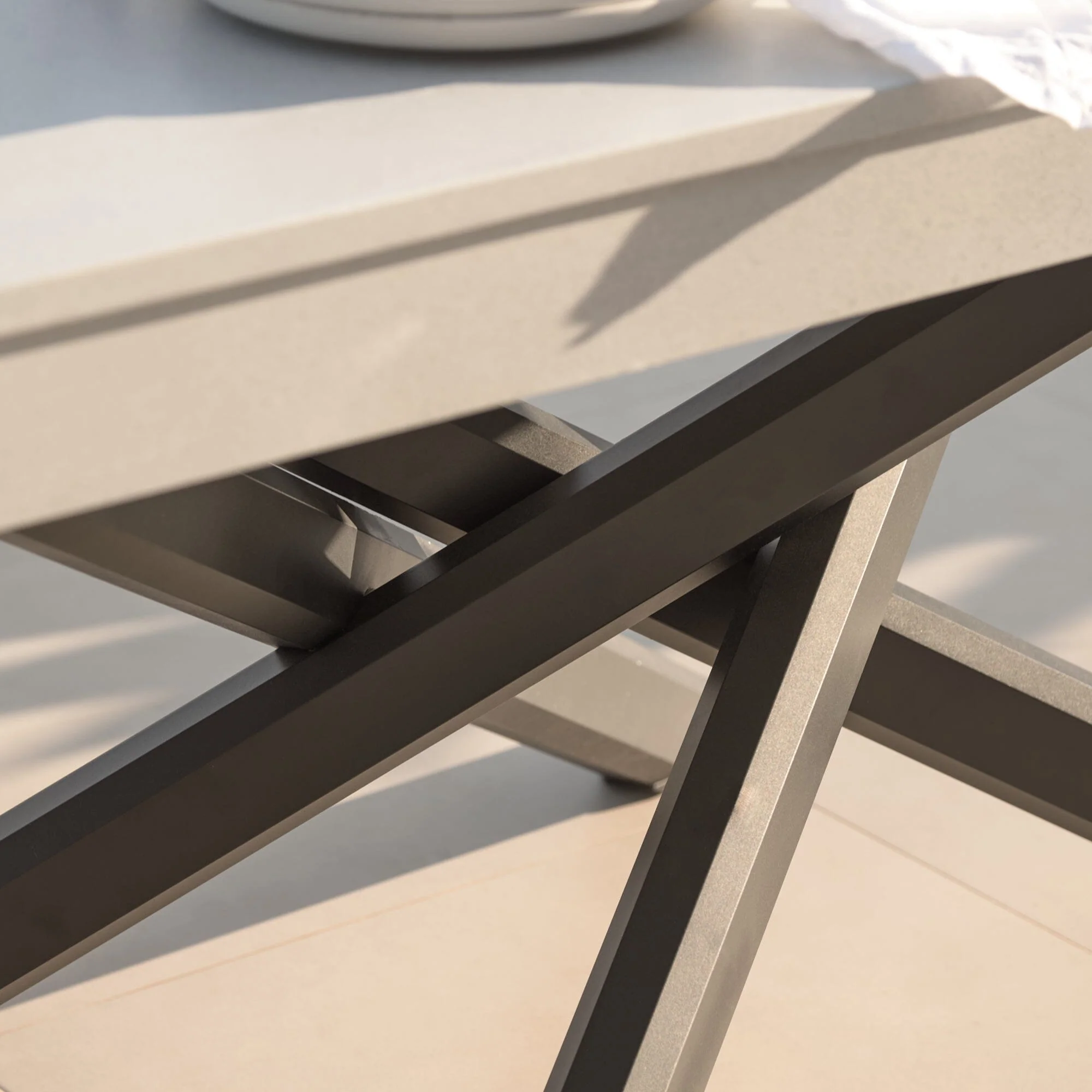Amelia 6 Seater Concrete Garden Dining Table - Metal Legs - Pale Grey - Image 6