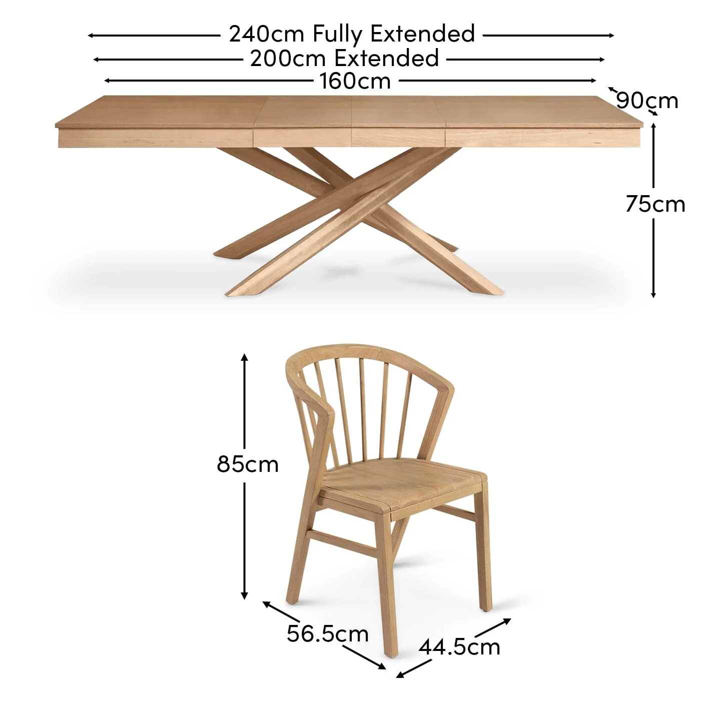 Amelia Pale Oak Extendable Dining Table Set - 6 Seater - Pale Oak Spindle Back Chairs - Image 15