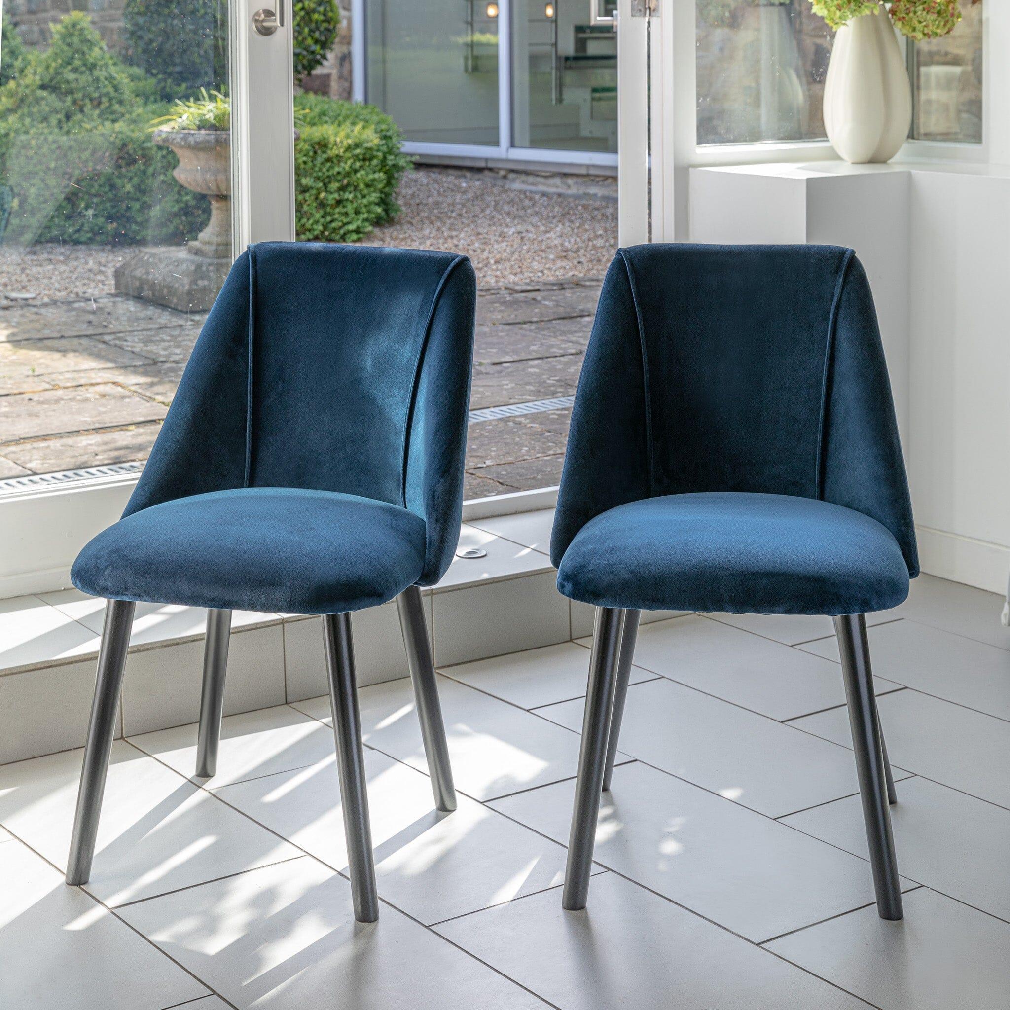 Amelia Whitewash Dining Table Set - 6 Seater - Freya Blue Dining Chairs - Black Legs - Image 2