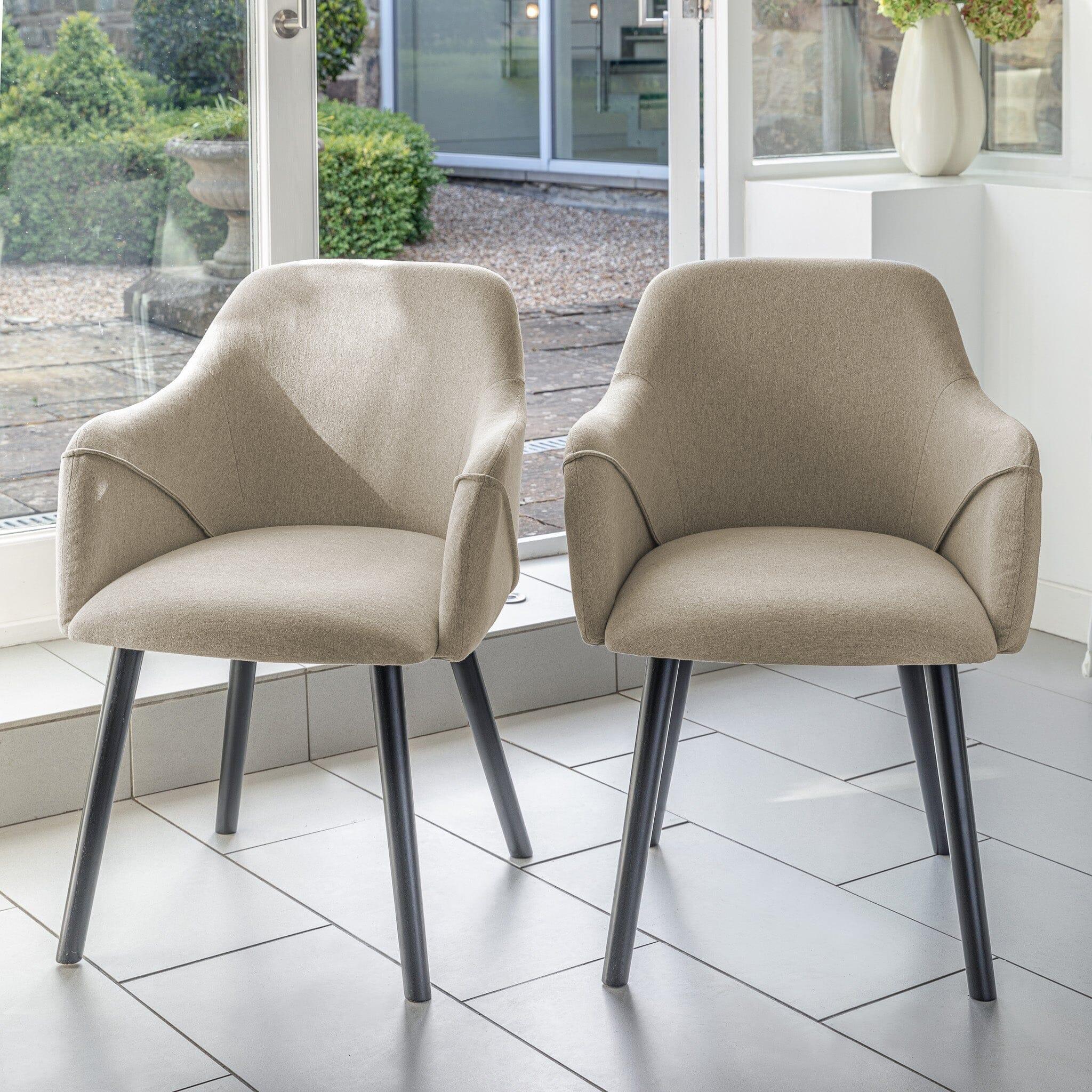 Amelia Whitewash Dining Table Set - 6 Seater - Freya Sand Carver Chairs - Black Legs - Image 2