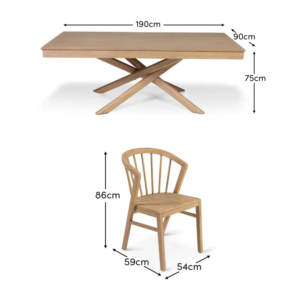 Amelia Whitewash Dining Table Set - 6 Seater - Mabel Pale Oak Spindle Back Chairs - Image 7