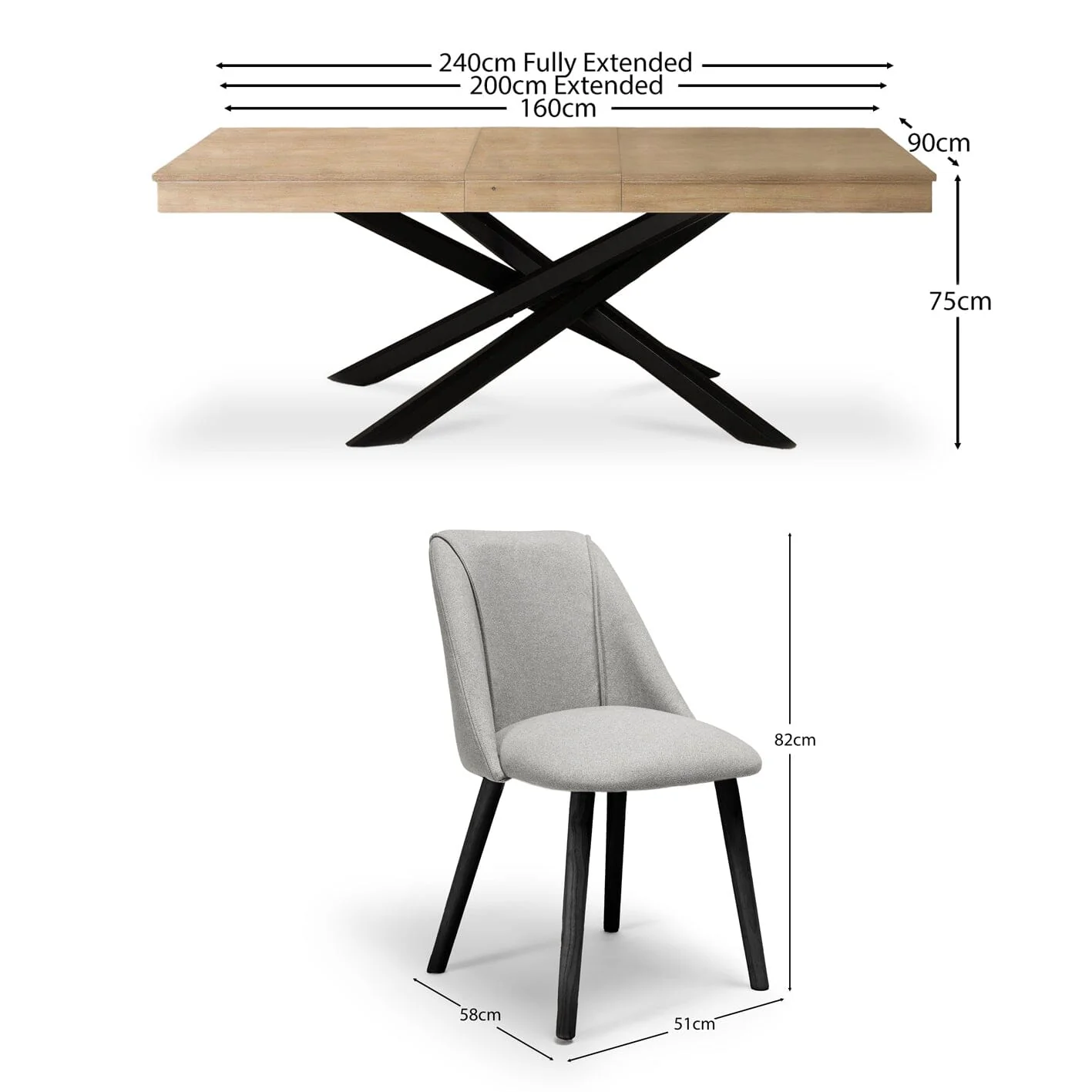 Amelia Whitewash Extendable Dining Table Set - 6 Seater - Freya Fossil Dining Chairs - Black Legs - Image 12