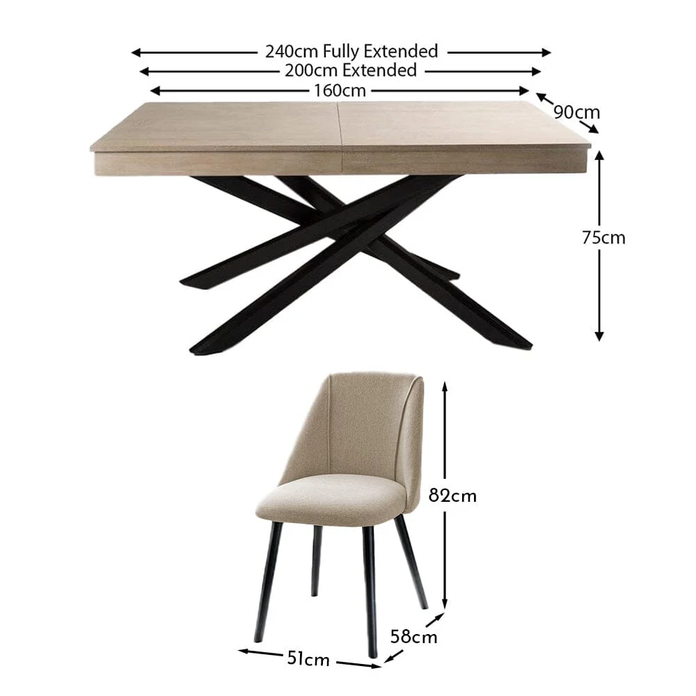 Amelia Whitewash Extendable Dining Table Set - 6 Seater - Freya Sand Dining Chairs - Black Legs - Image 6