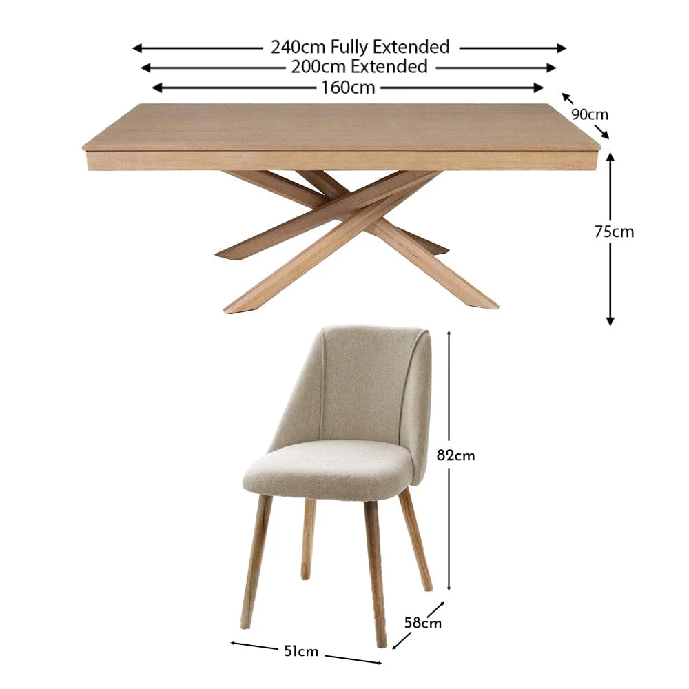 Amelia Whitewash Extendable Dining Table Set - 6 Seater - Freya Sand Dining Chairs - Oak Legs - Image 14