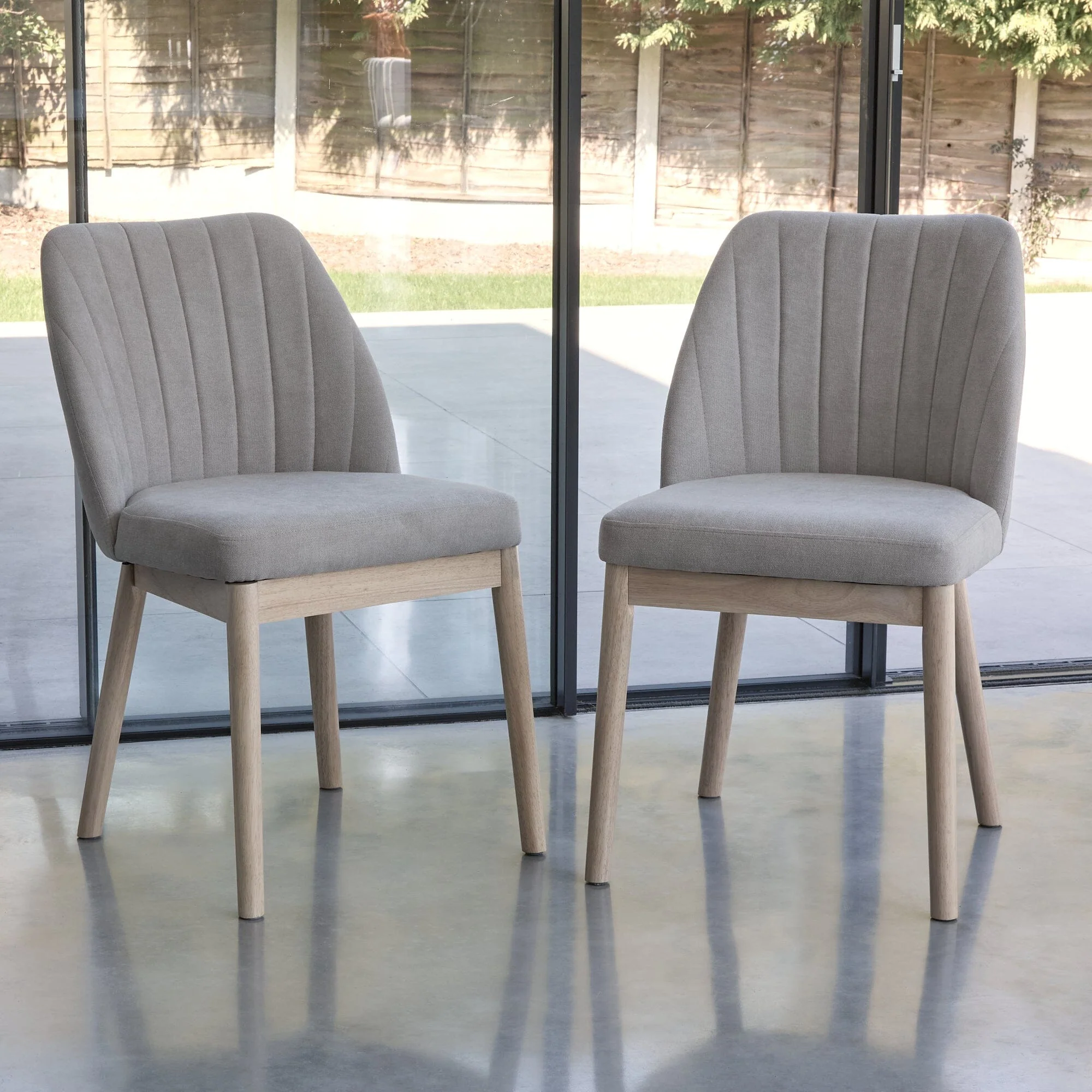 Amelia Whitewash Oak Extending Dining Table Set - 6 Seater - Chloe Soft Beige Dining Chairs - Whitewash Oak Legs - Image 4