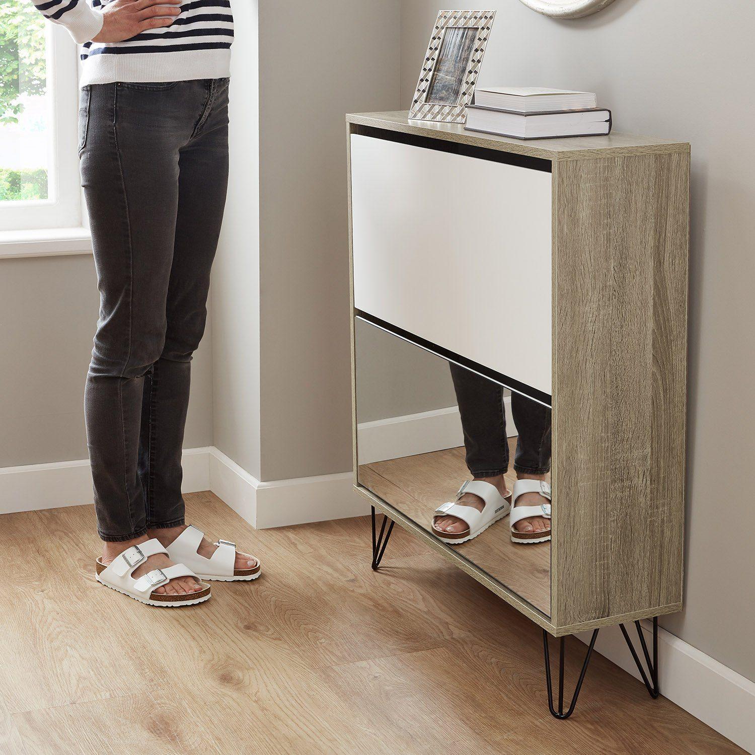 Anderson Shoe Cabinet - 2 Door - Oak Effect & White - Image 3