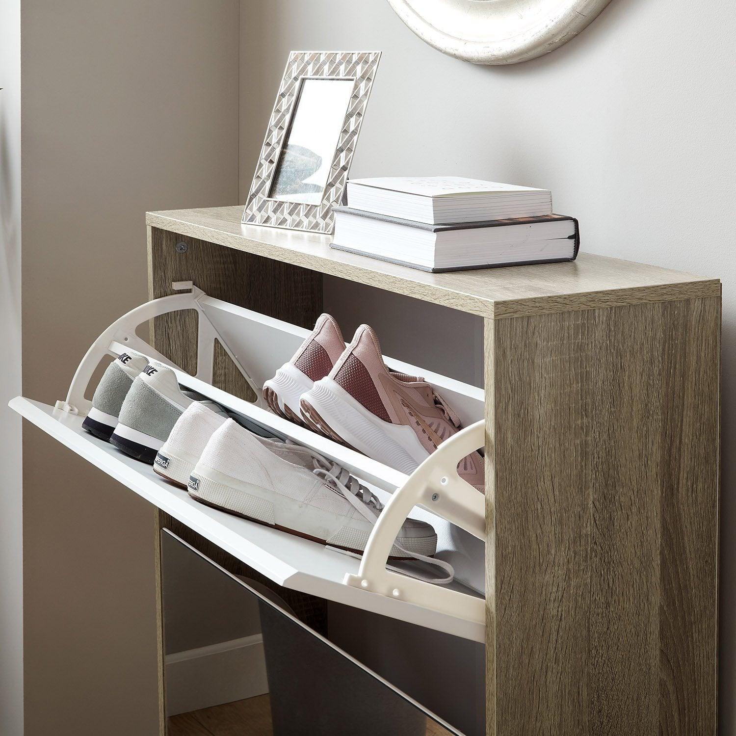 Anderson Shoe Cabinet - 2 Door - Oak Effect & White - Image 5