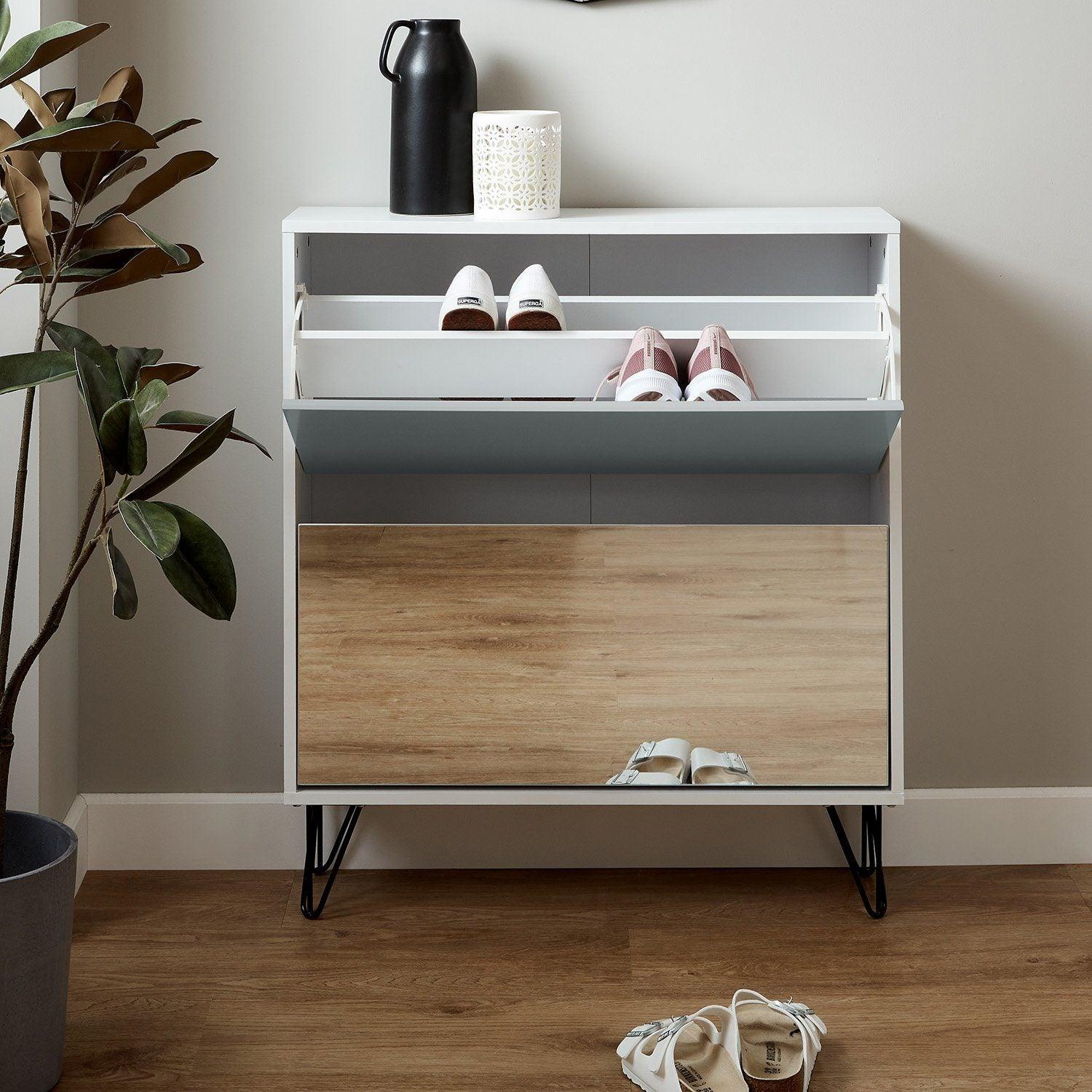 Anderson Shoe Cabinet - 2 Door - White & Grey - Image 3