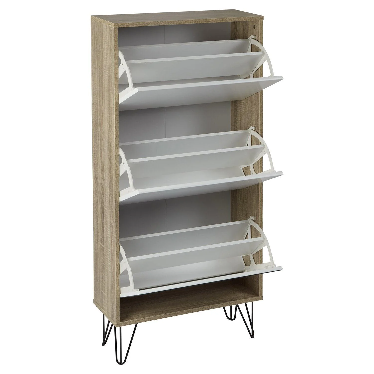 Anderson Shoe Cabinet - 3 Door - Oak Effect & White - Image 8