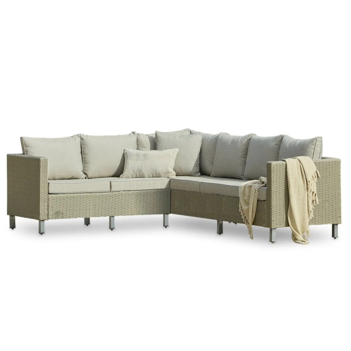 Aria 5 Seater Rattan Corner Sofa with Raised Dining Coffee Table - Grey - Image 11
