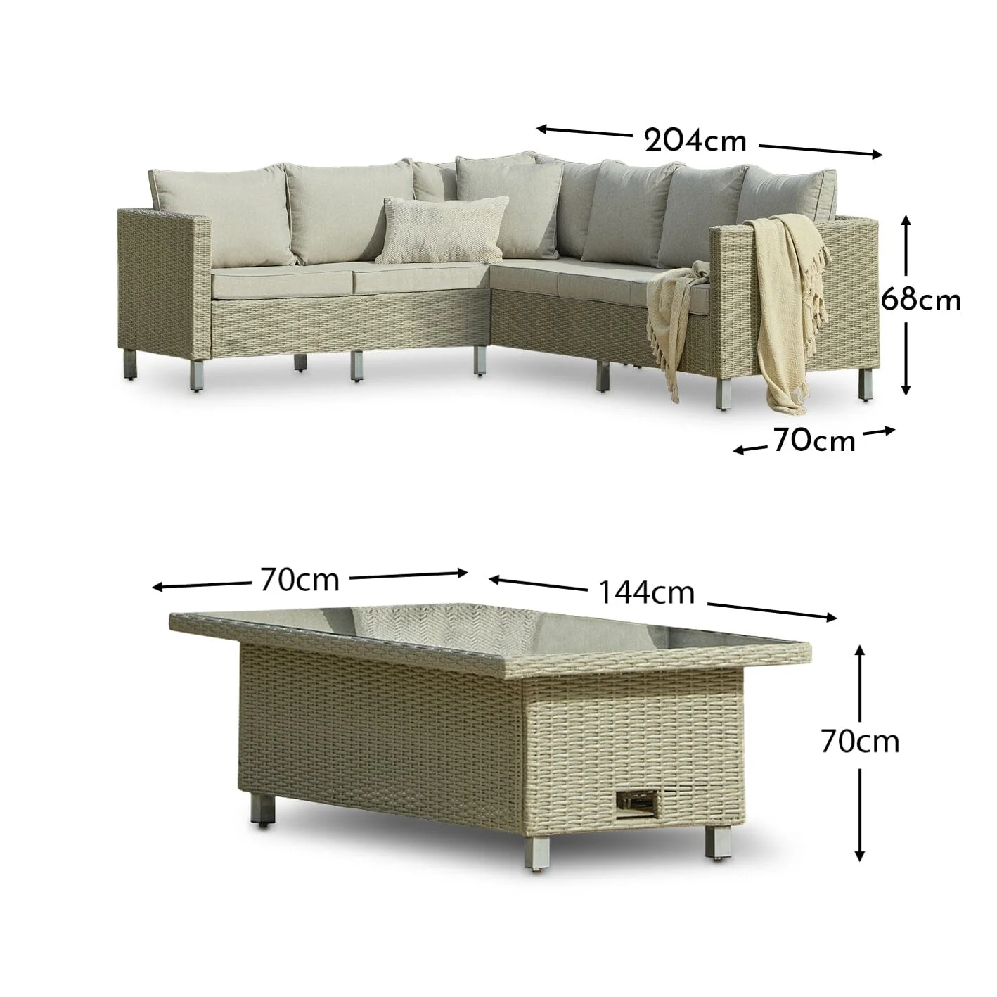 Aria 5 Seater Rattan Corner Sofa with Raised Dining Coffee Table - Grey - Image 13