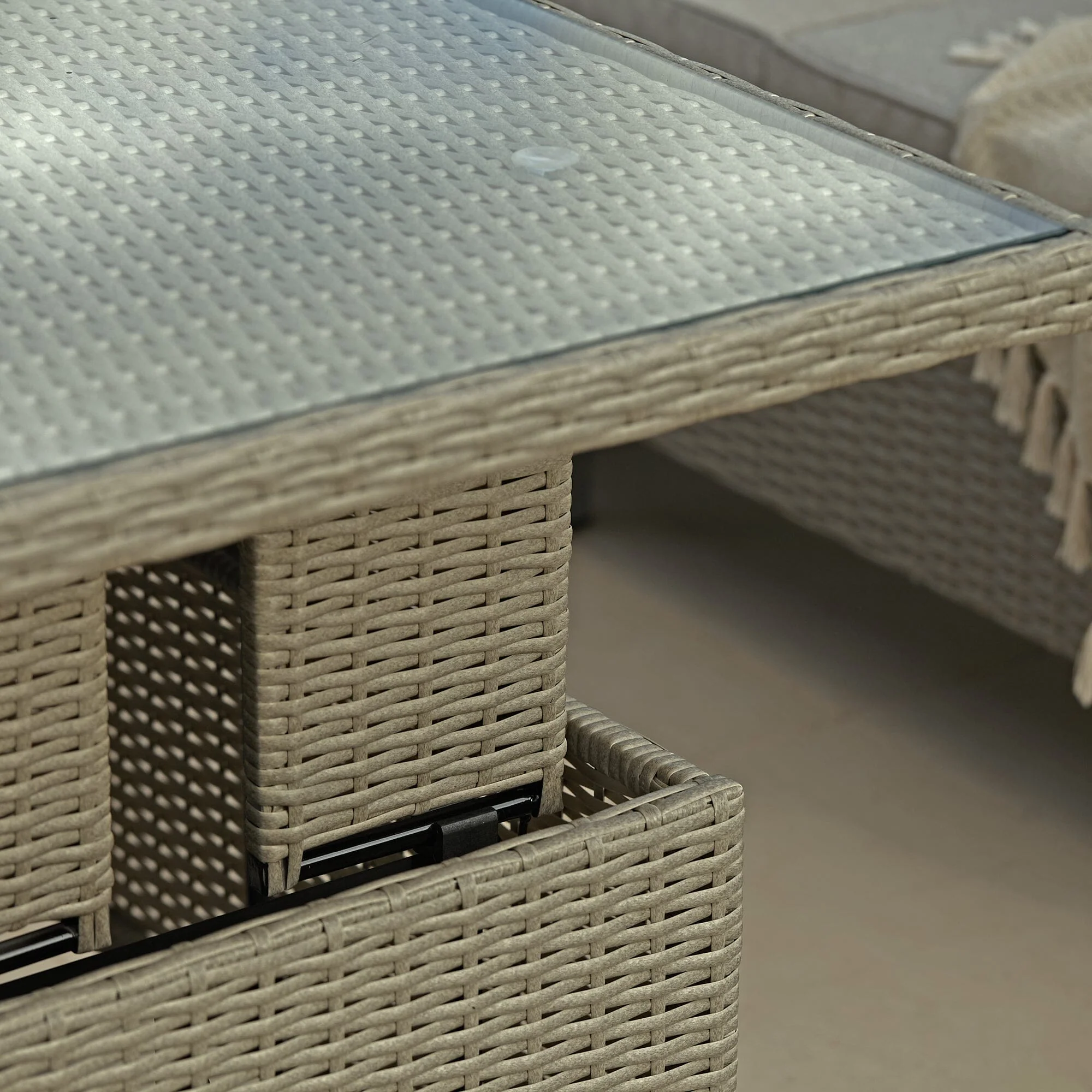 Aria 5 Seater Rattan Corner Sofa with Raised Dining Coffee Table - Grey - Image 9