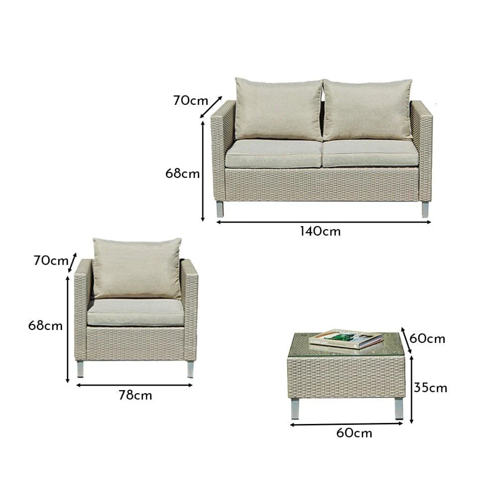 Aria 4 Seater Rattan Garden Sofa & Armchair Set with Coffee Table - Light Grey - Image 8
