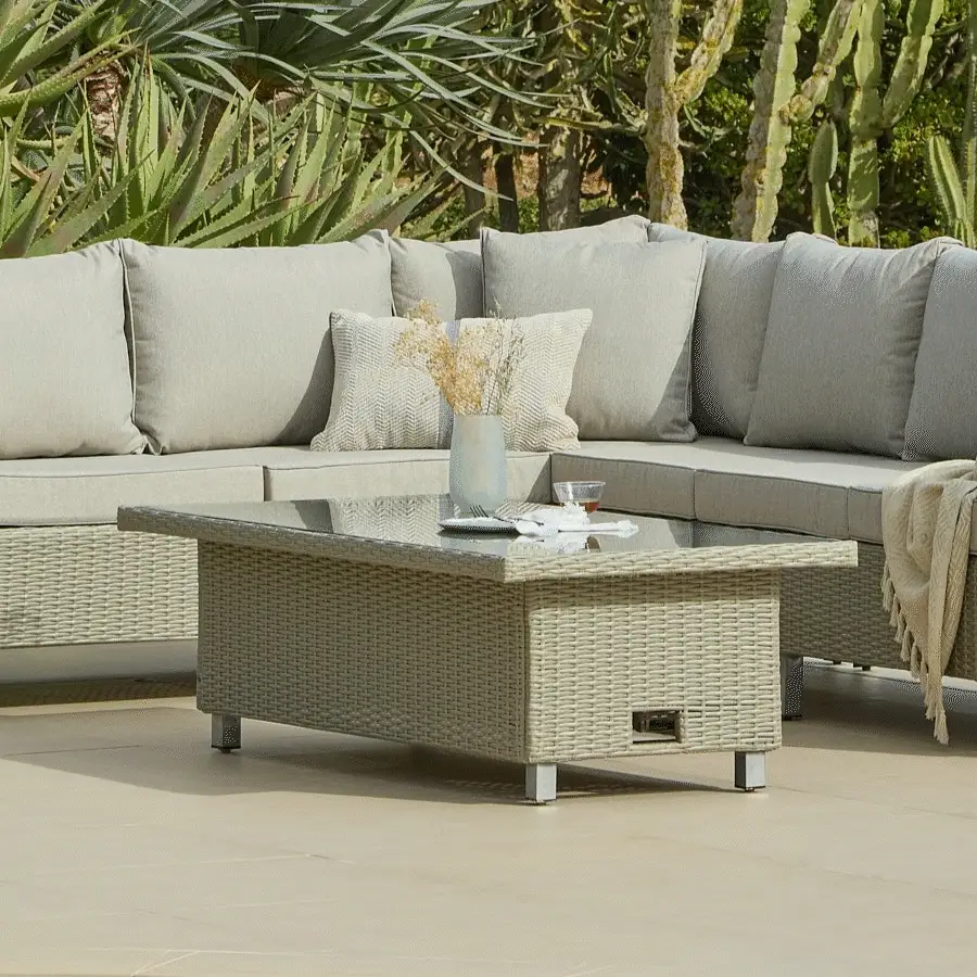 Aria Rattan Garden Raising Coffee Table - Light Grey - Image 3