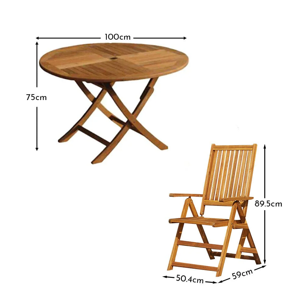 Ashby 4 Seater Round Wooden Garden Armchair Dining Set with Cream LED Premium Parasol - 100cm - Image 13