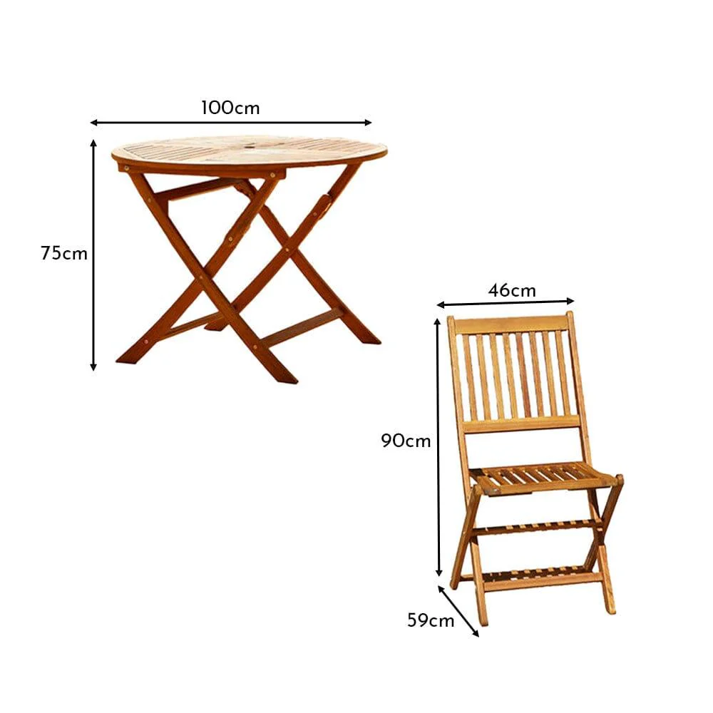 Ashby 4 Seater Round Wooden Garden Dining Set with Cream Parasol - 100cm - Image 13