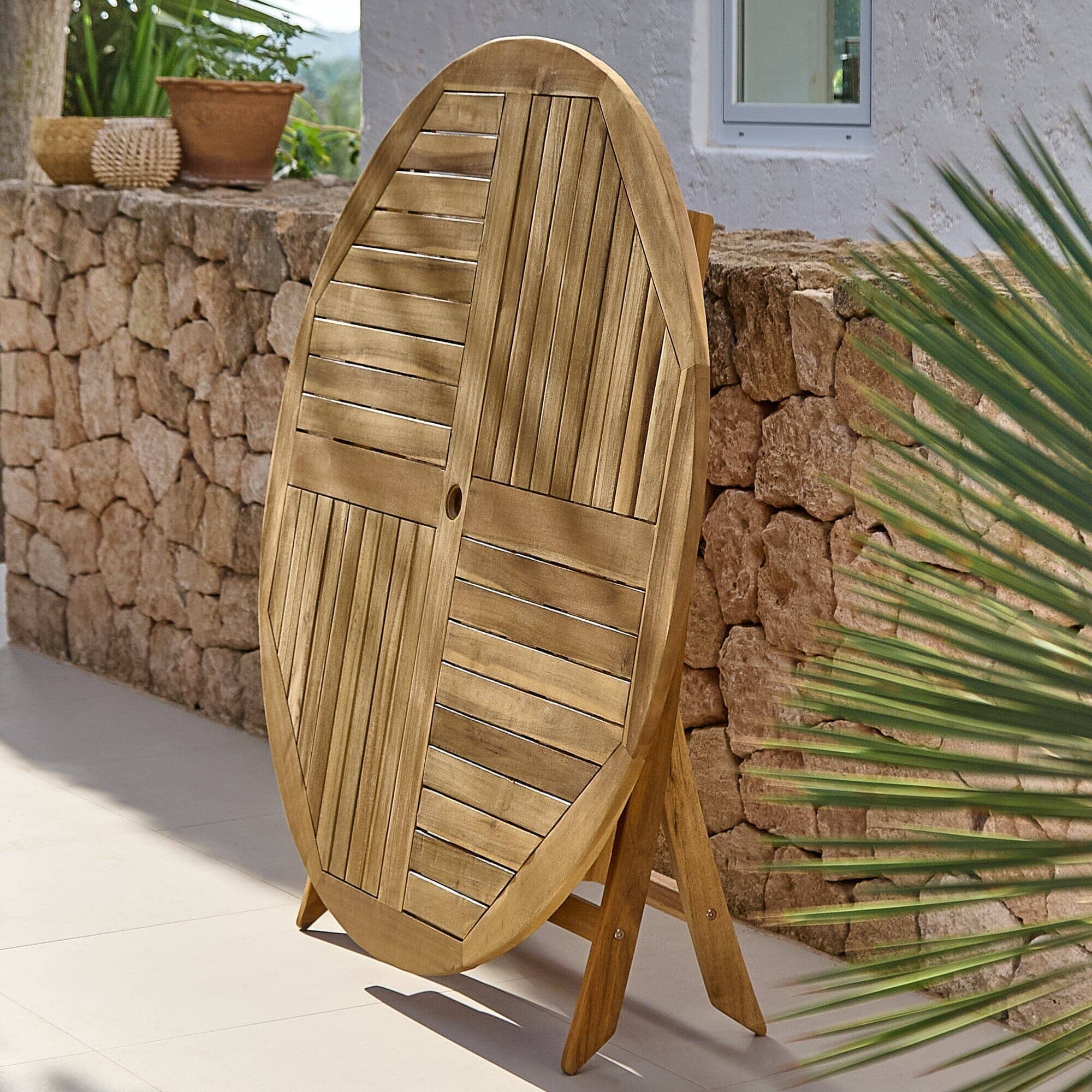 Ashby 4 Seater Round Wooden Garden Dining Set with Cream LED Premium Parasol - 100cm - Image 7