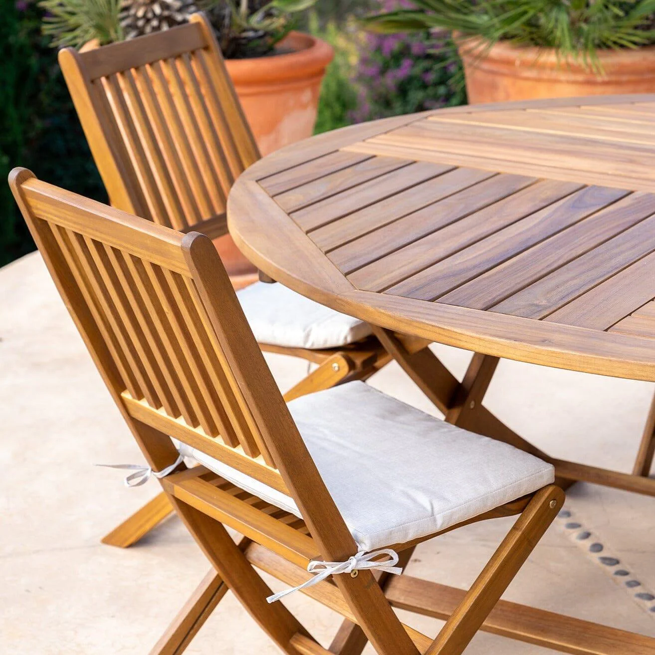 Ashby 6 Seater Wooden Round Garden Dining Set - 130cm - Image 2