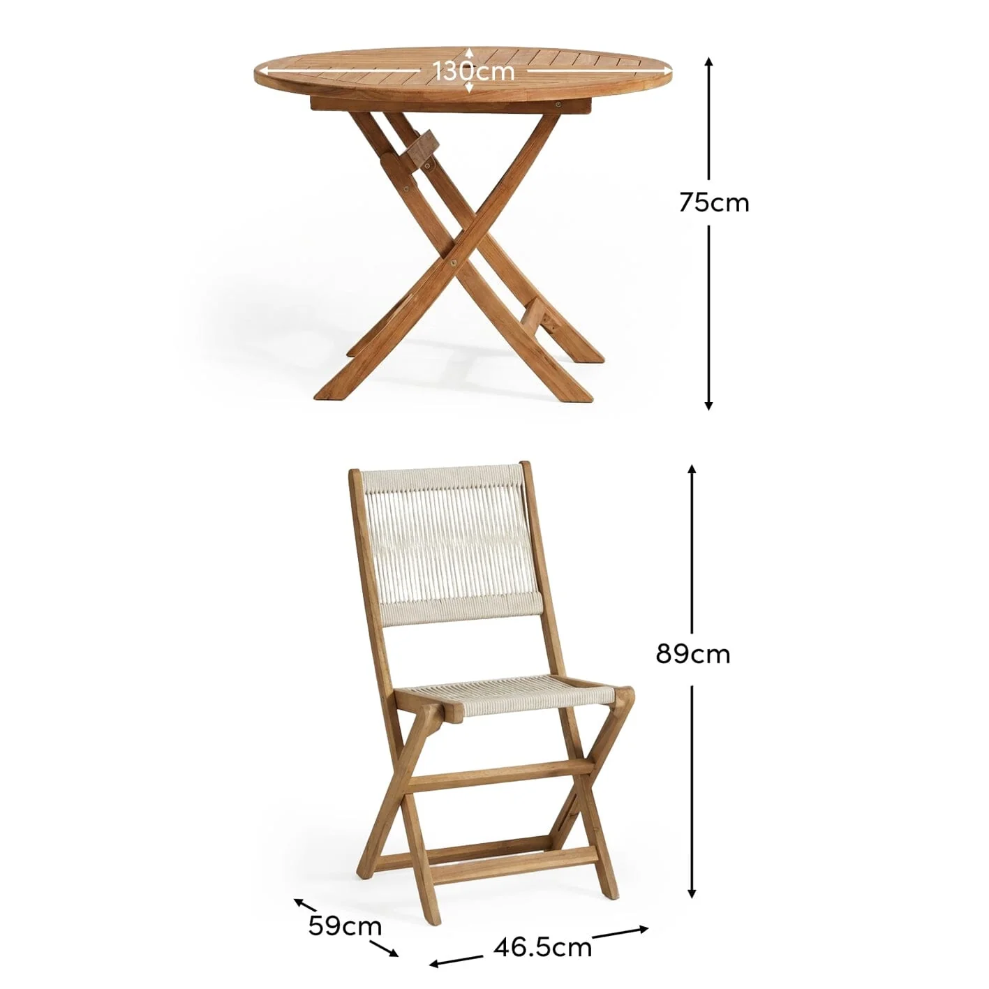 Ashby 6 Seater White Acacia Garden Dining Set with Cove Beige Rope Chairs - 130cm - Image 13