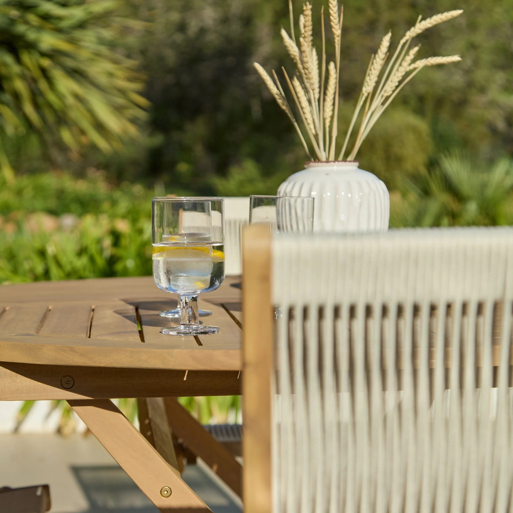 Ashby 6 Seater White Acacia Garden Dining Set with Cove Beige Rope Chairs - 130cm - Image 8