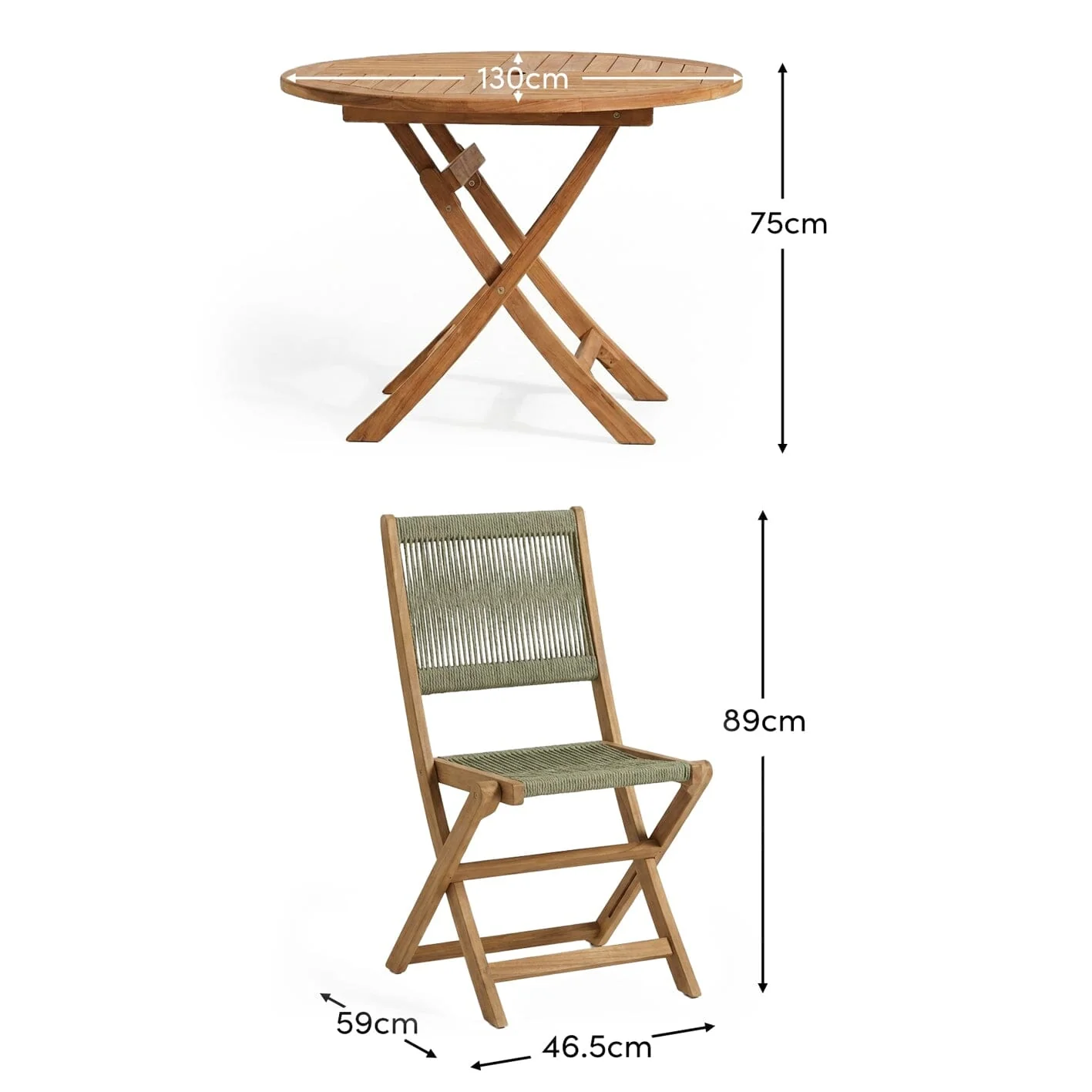 Ashby 6 Seater White Acacia Garden Dining Set with Cove Green Rope Chairs - 130cm - Image 13