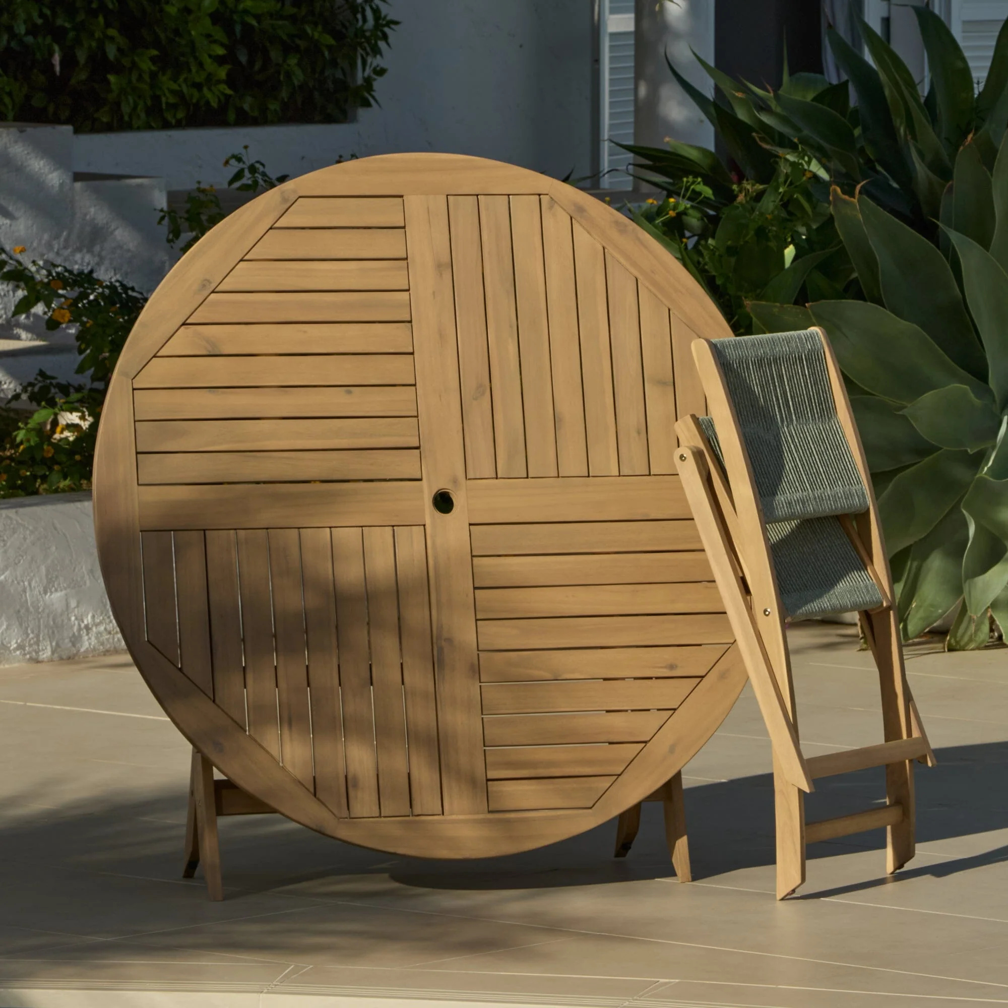 Ashby 6 Seater White Acacia Garden Dining Set with Cove Green Rope Chairs - 130cm - Image 9
