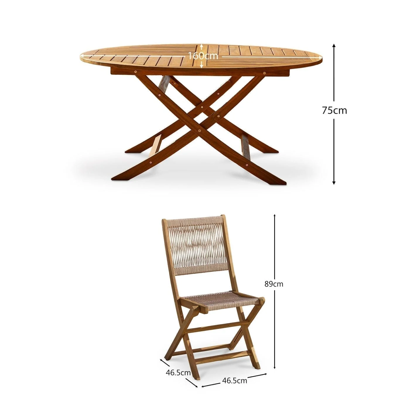 Ashby 6 Seater Wooden Round Garden Dining Set with 6 Cove Rope Chairs & Cream Parasol - 160cm - Image 17