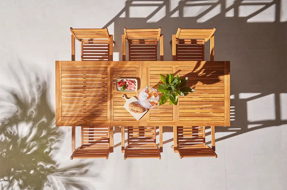 Aspen 6 Seater Wooden Extendable Garden Dining Set with Cushions - Cream Parasol - Image 4