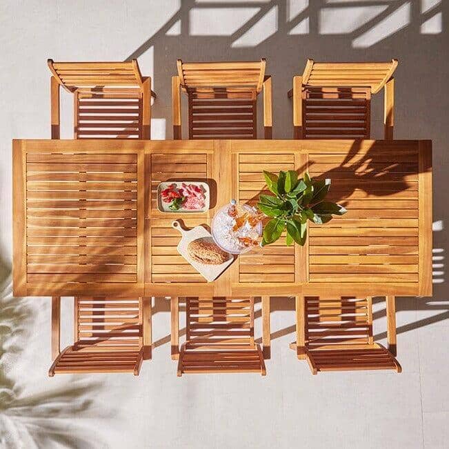 Aspen 6 Seater Wooden Extendable Garden Dining Set with Grey LED Premium Parasol - 160cm to 240cm - Image 6