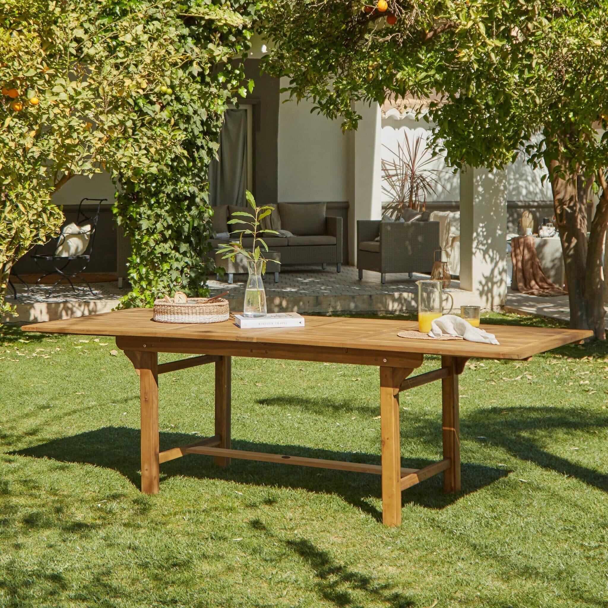 Aspen 6 Seater Wooden Garden Dining Set with Cream LED Premium Parasol - 140cm to 200cm - Image 3