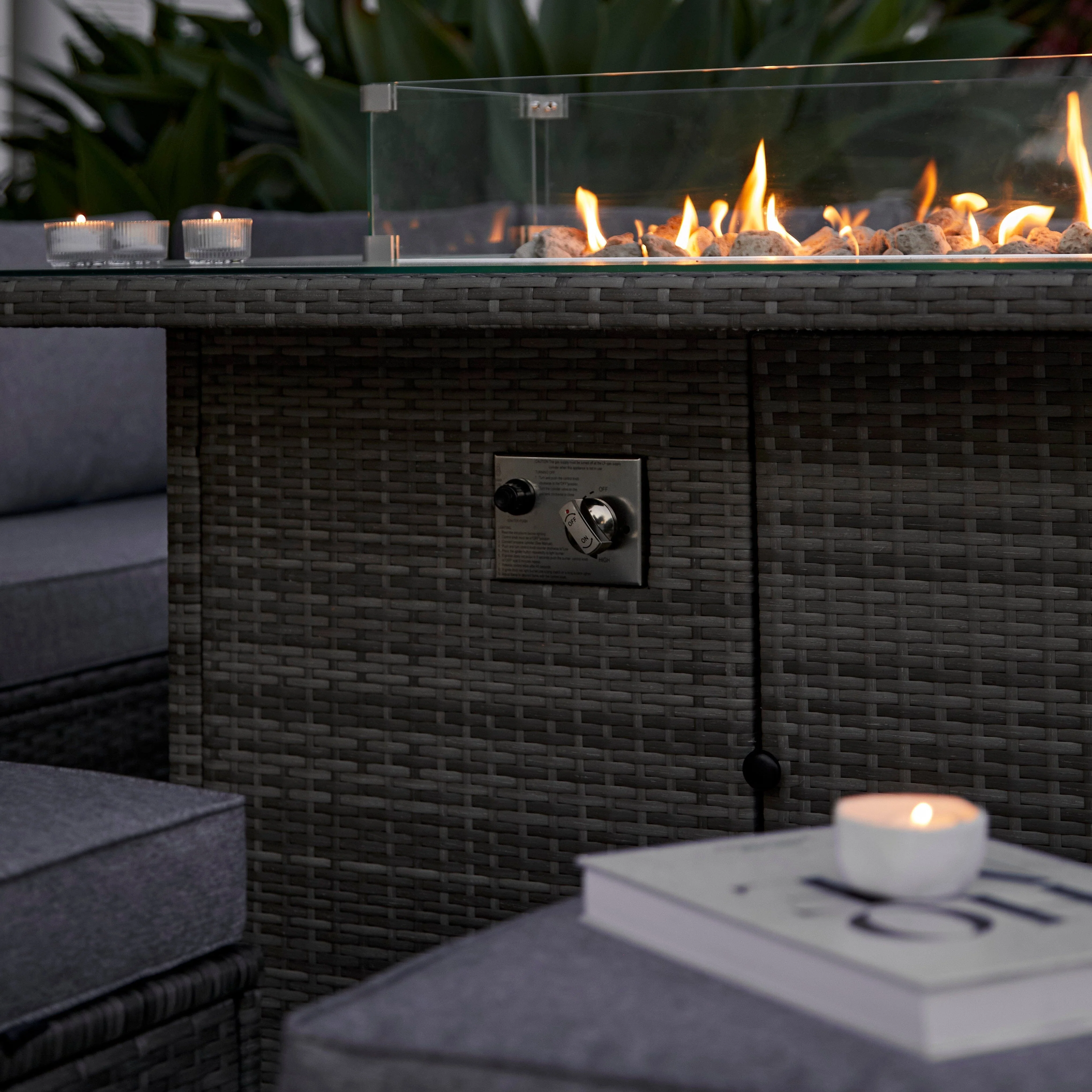Aston 9 Seater Rattan Garden Corner Sofa Set with Grey Lean Over Parasol - Firepit - Grey - Image 6