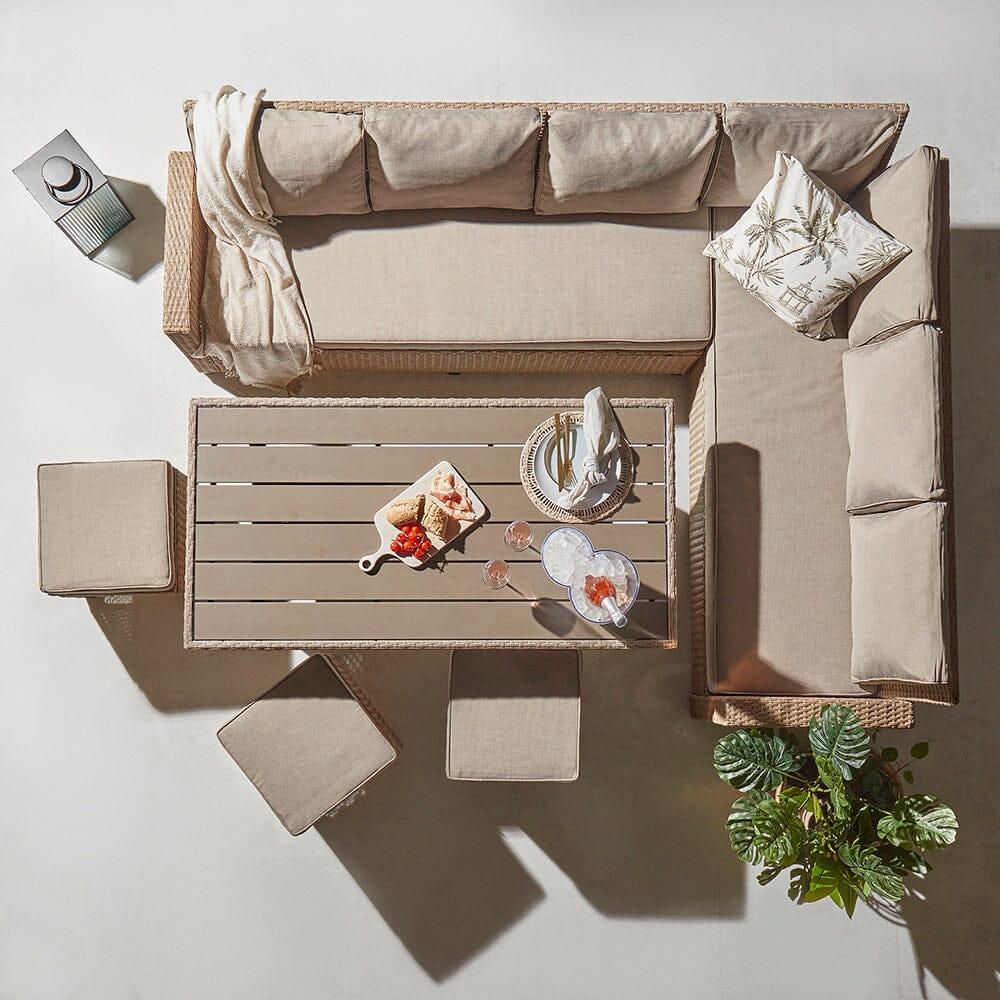 Aston 9 Seater Rattan Corner Sofa Set with Grey Lean Over Parasol with Polywood Table Top - Natural Brown - Image 9