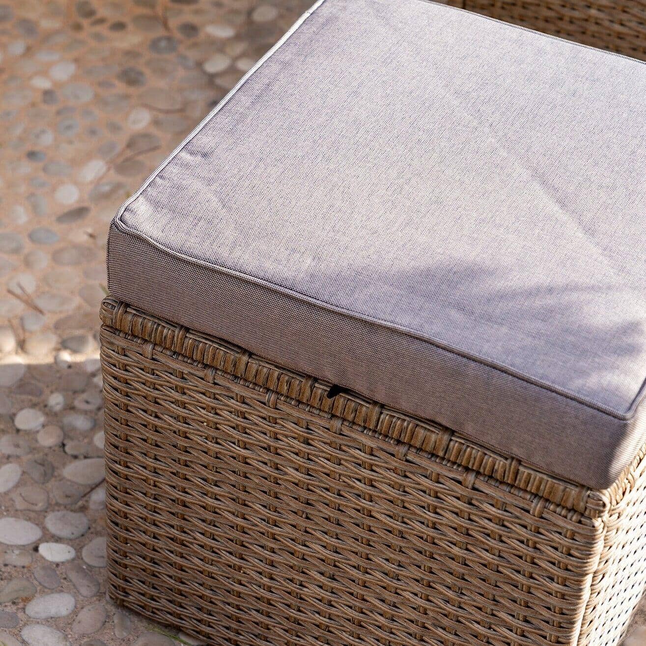 Aston 9 Seater Rattan Corner Sofa Set with Cream Lean Over Parasol with Glass Table Top - Natural Brown - Image 6