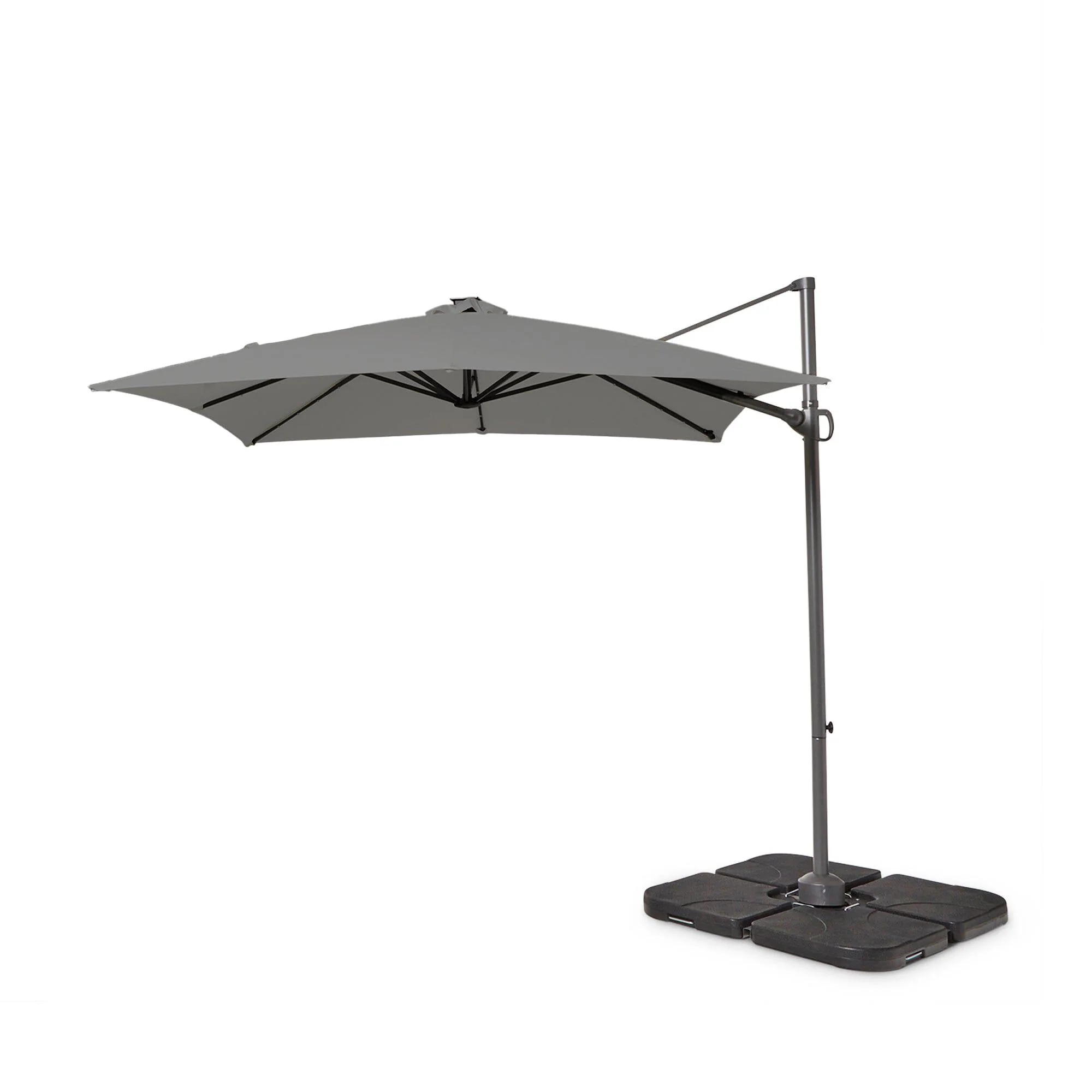 Aston 9 Seater Rattan Garden Corner Sofa Set with with Grey LED Premium Cantilever Parasol - Polywood Top - Black - Image 16
