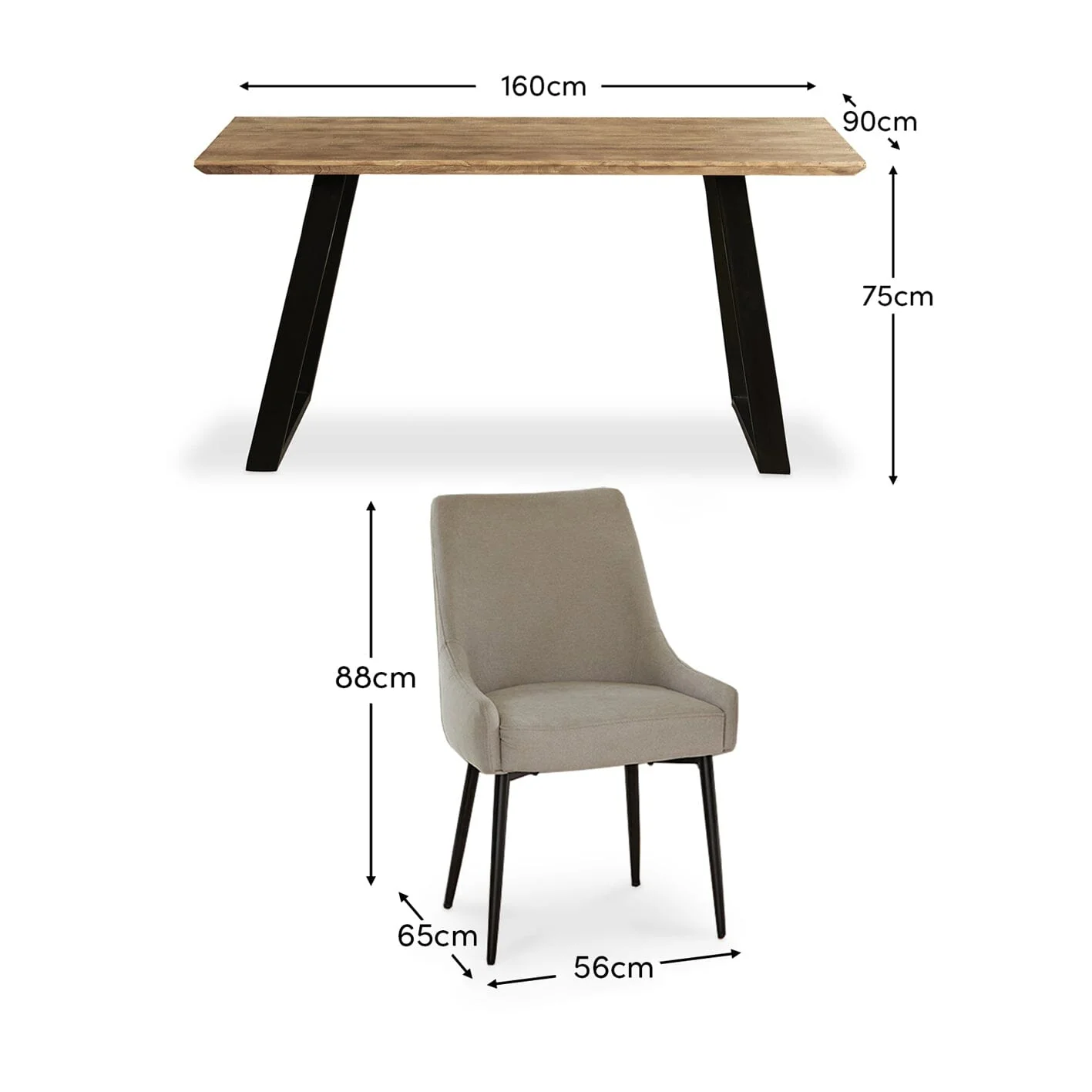 Atlas Chalked Mango Wood Dining Table Set - 6 Seater - Maeve Soft Beige Dining Chairs - Black Oak Legs - Image 9